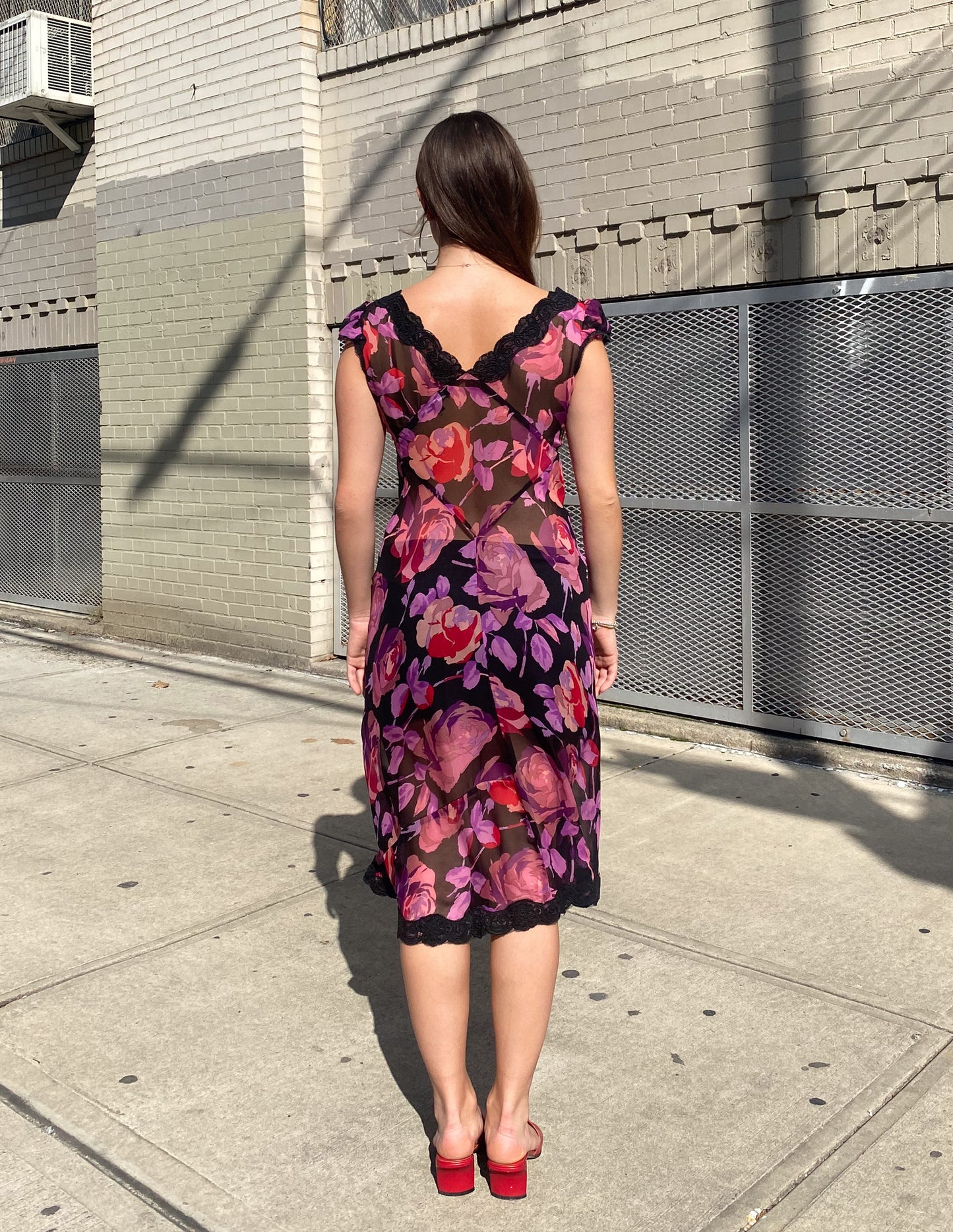 Vtg Betsey Johnson Floral Sheer Midi