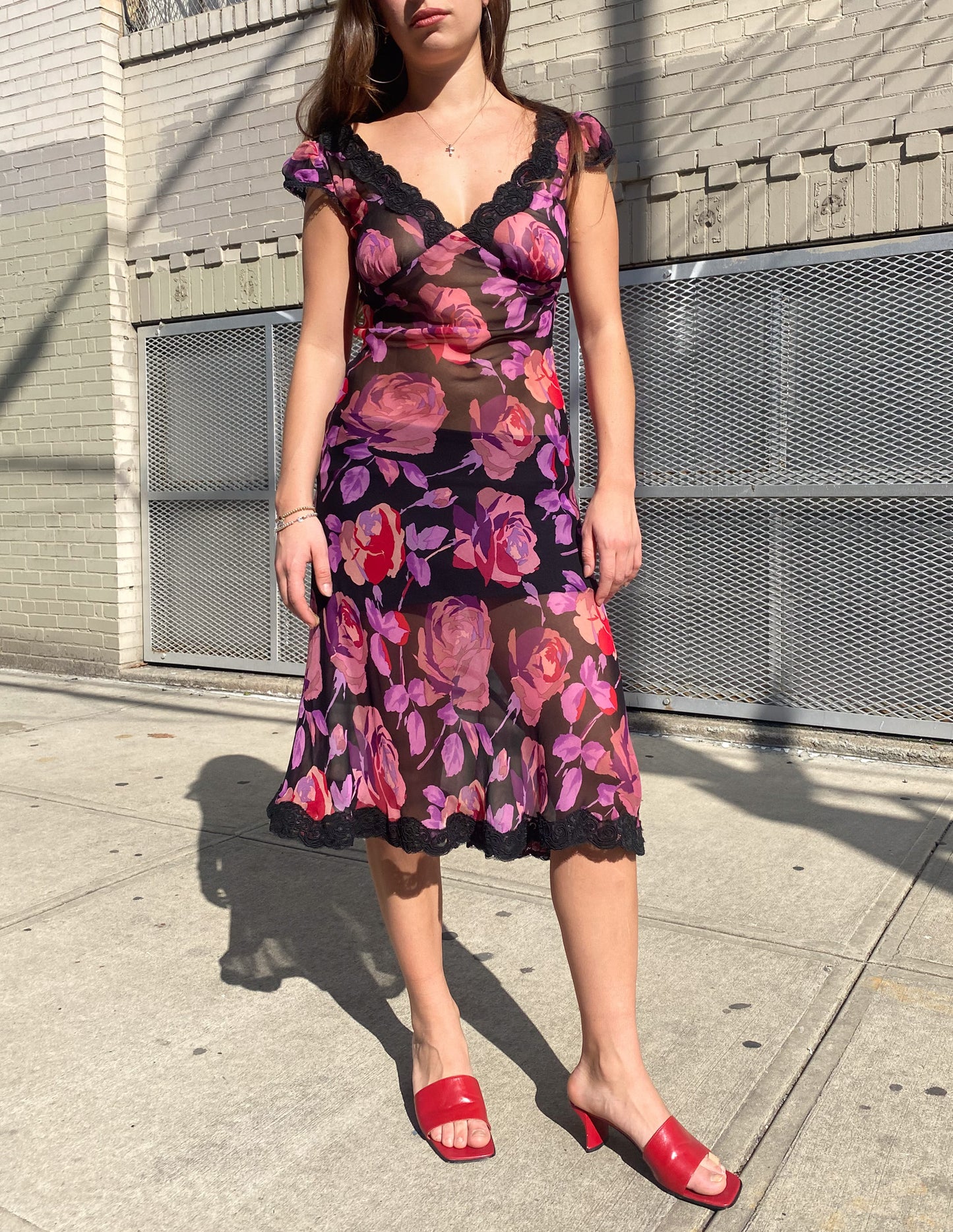 Vtg Betsey Johnson Floral Sheer Midi