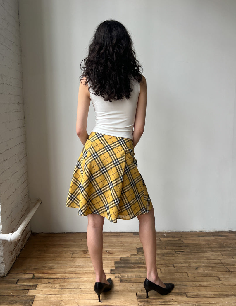 Burberry London Blue Label Yellow Check Midi Skirt