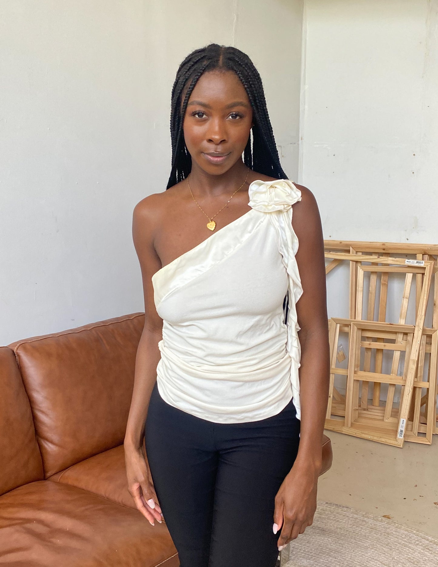 Vtg Y2K Arden B Rosette One Shoulder Top