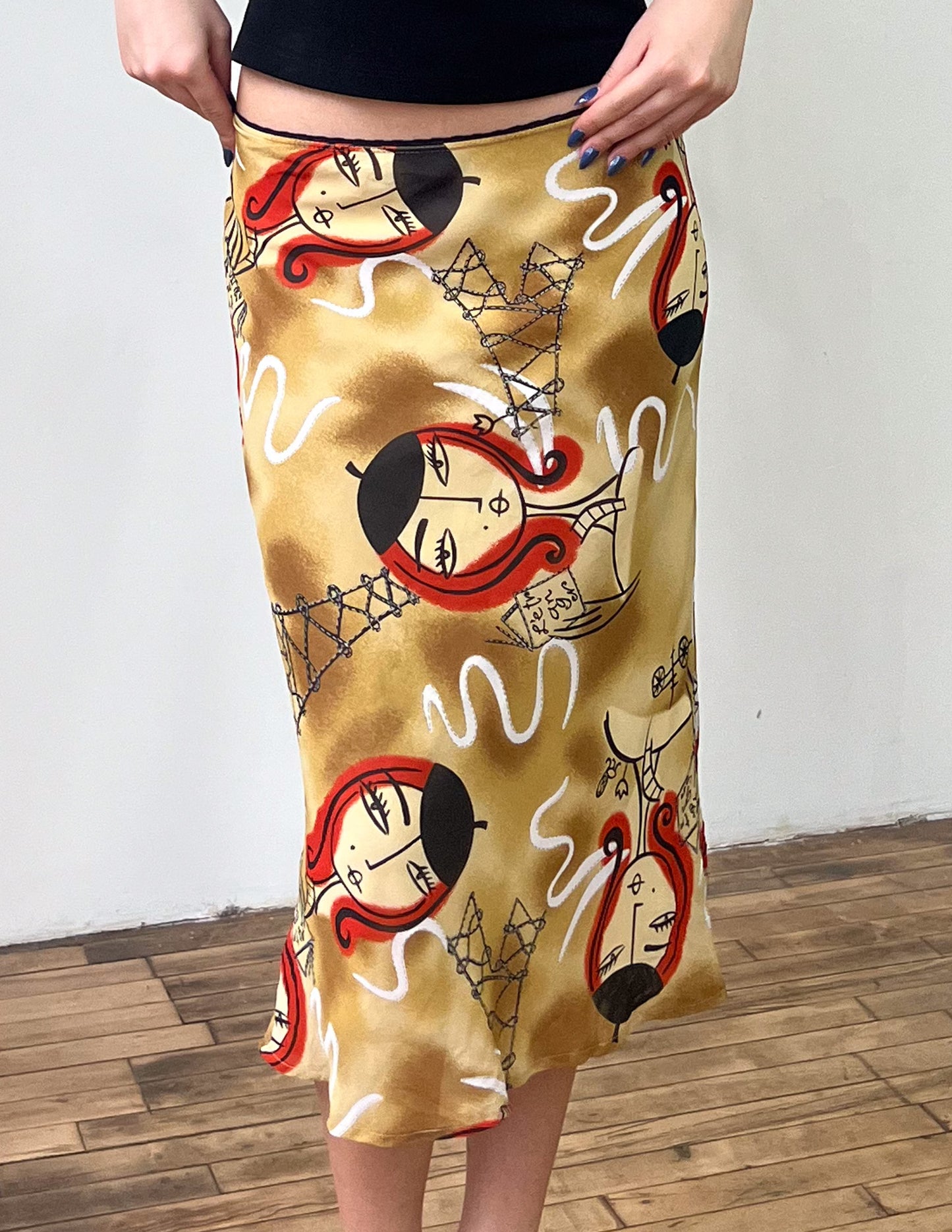 Vtg Parisian Print Midi Skirt