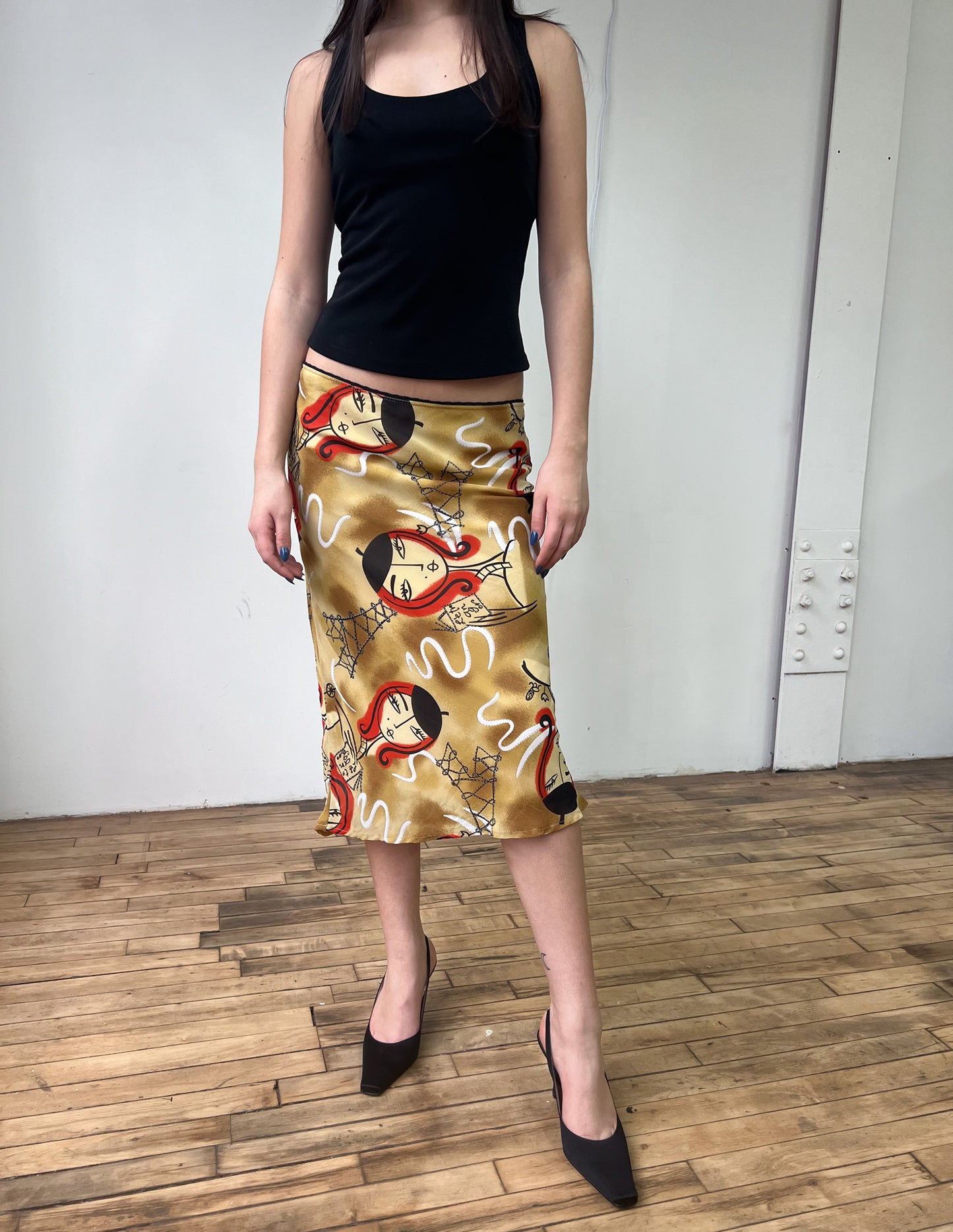 Vtg Parisian Print Midi Skirt