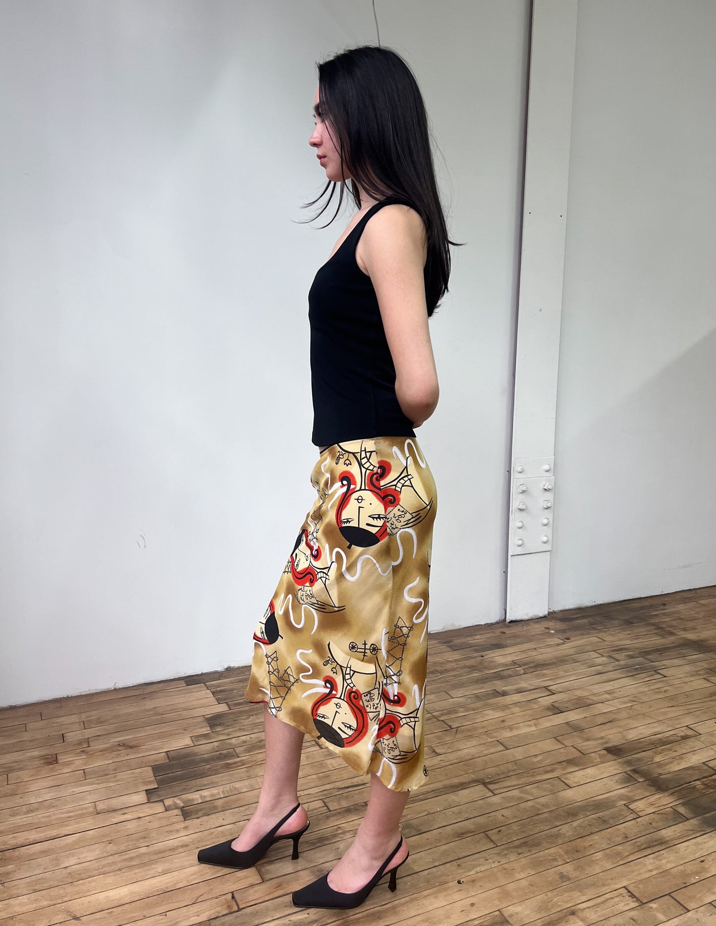 Vtg Parisian Print Midi Skirt