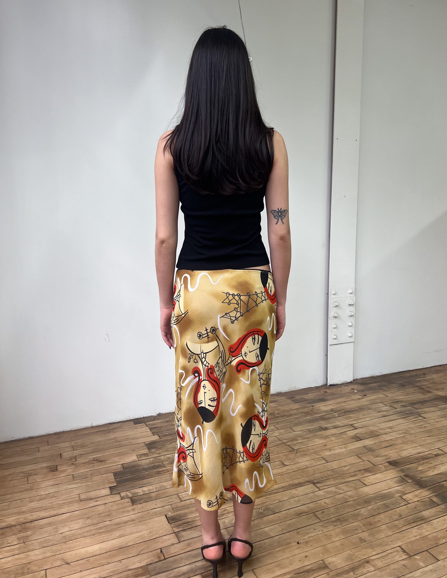 Vtg Parisian Print Midi Skirt
