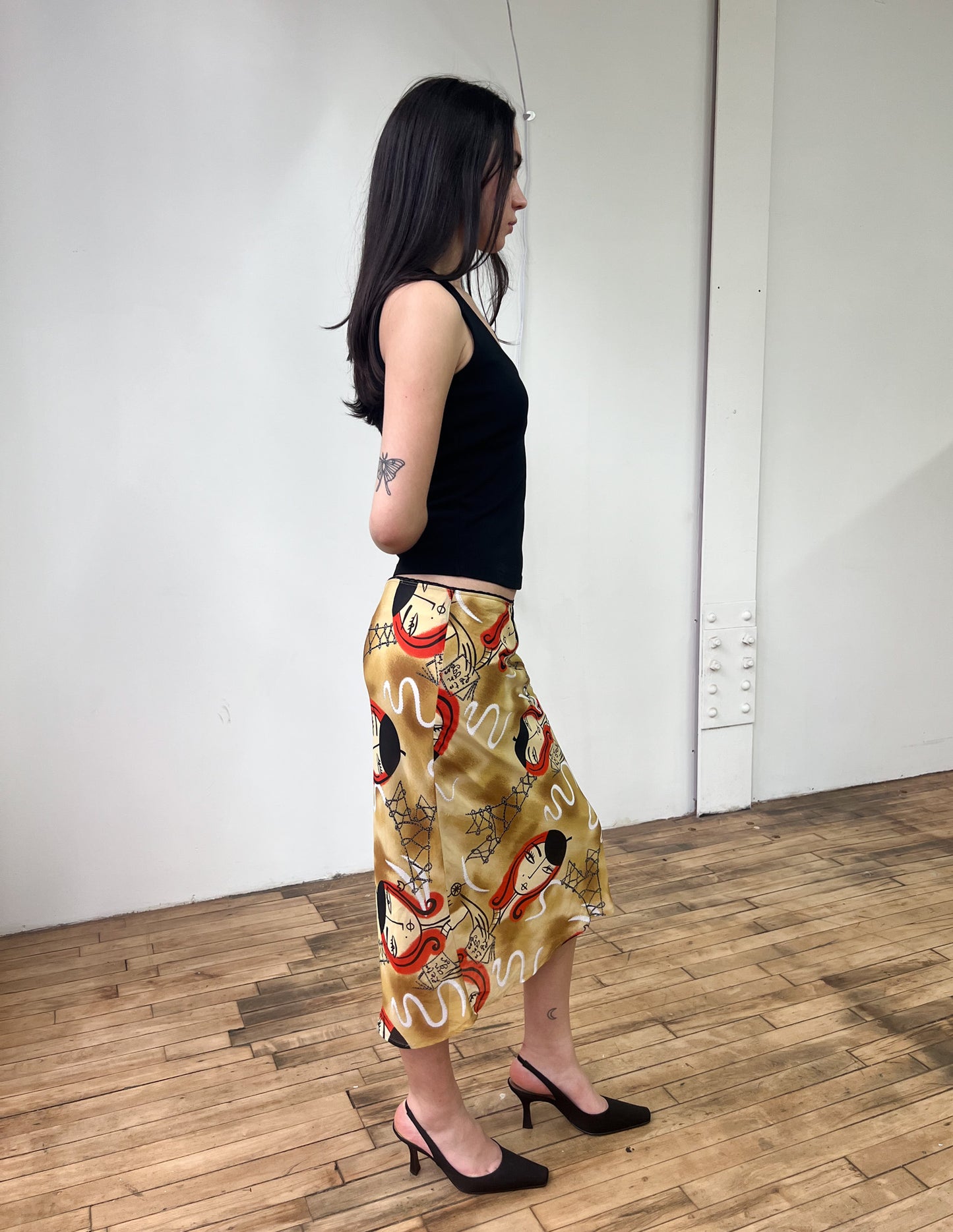 Vtg Parisian Print Midi Skirt