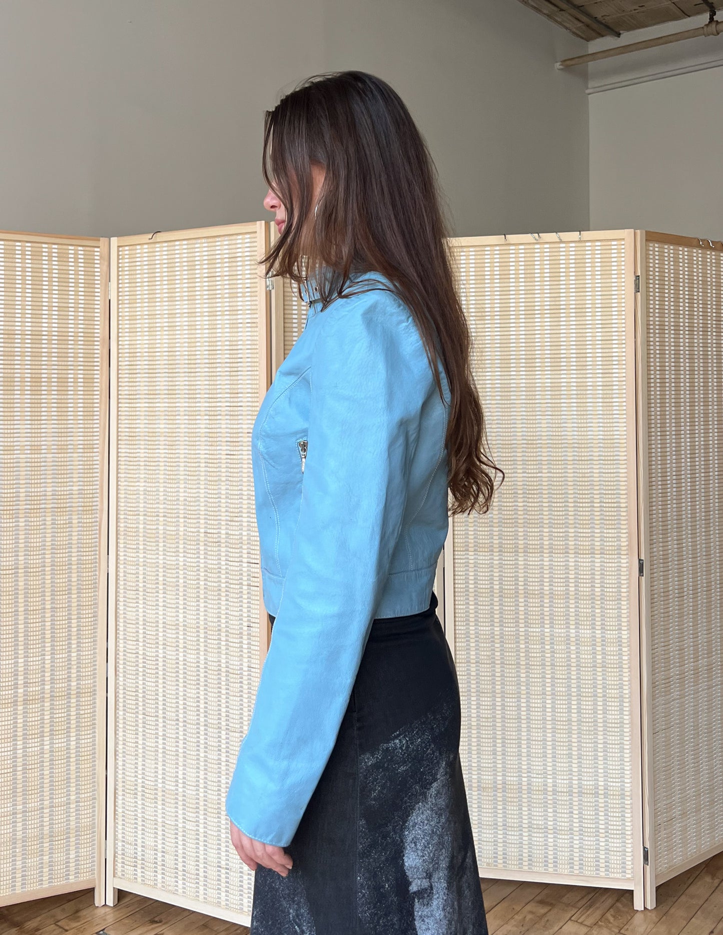 Leather Baby Blue Moto Jacket