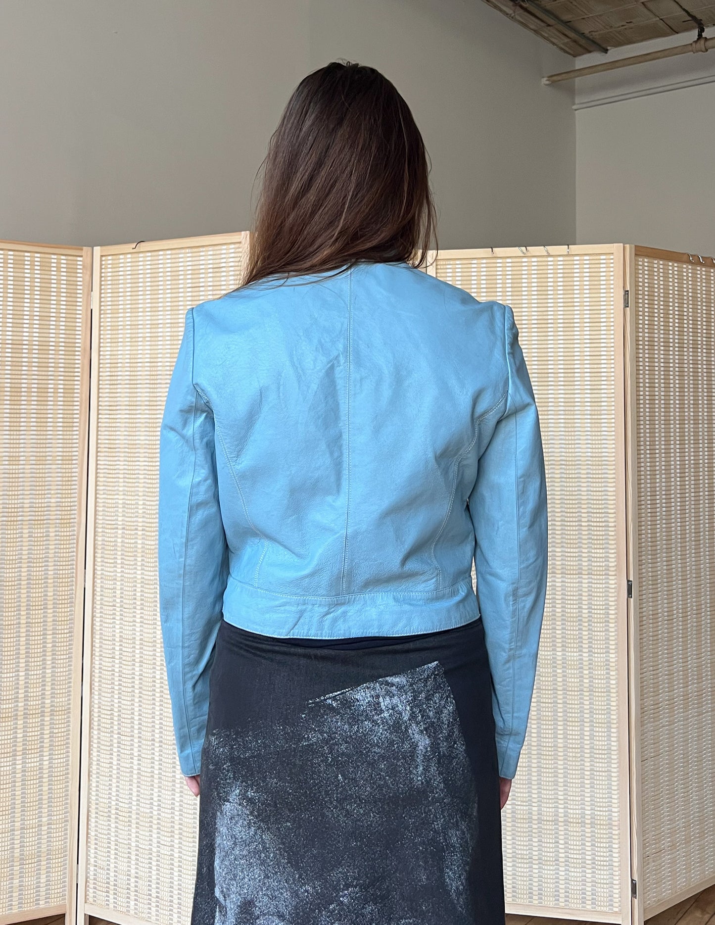Leather Baby Blue Moto Jacket