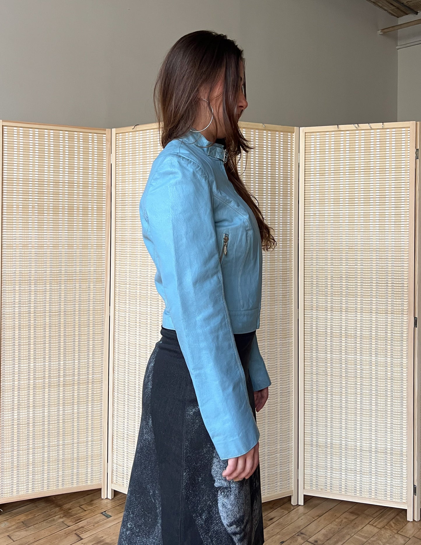 Leather Baby Blue Moto Jacket