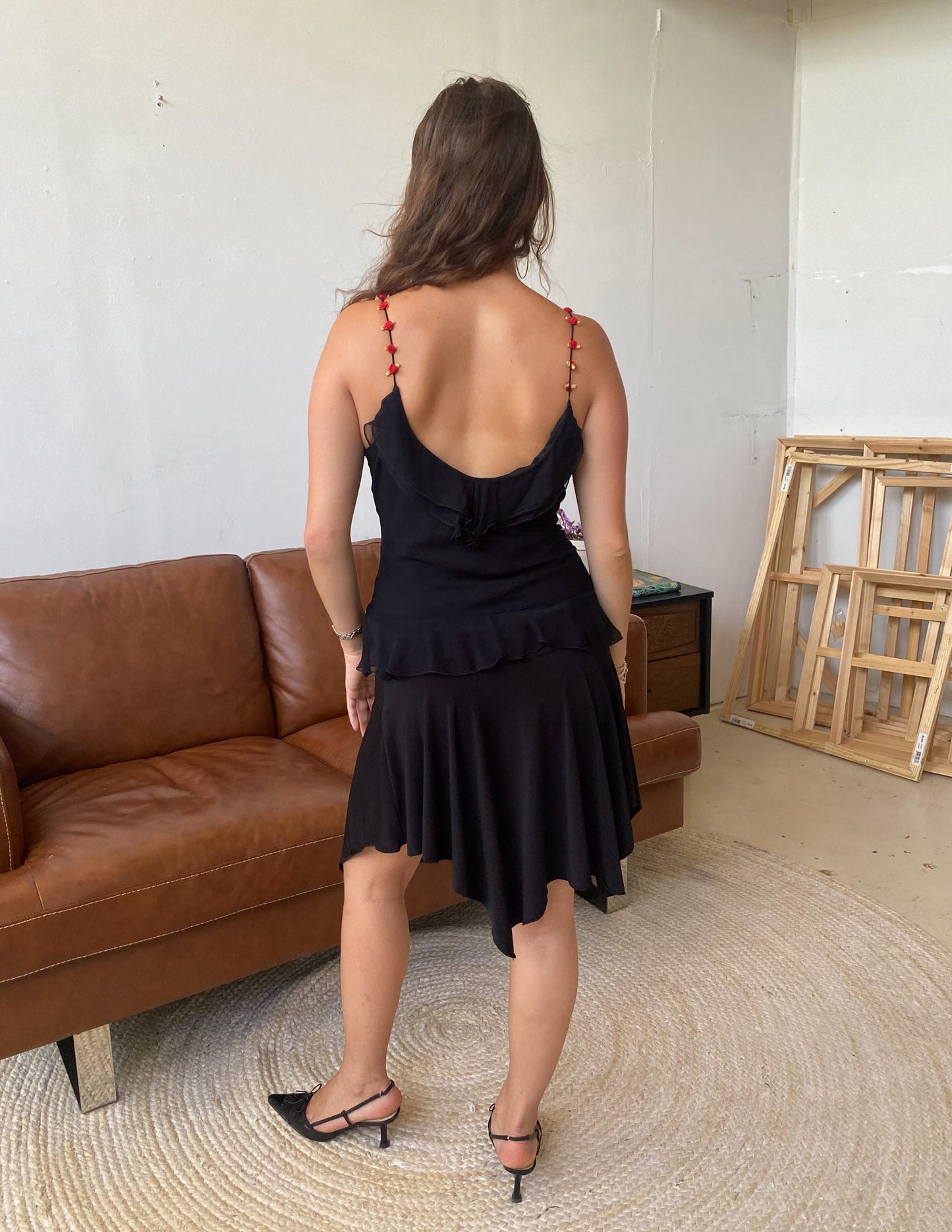 100% Silk Red Rosebud Detail Top