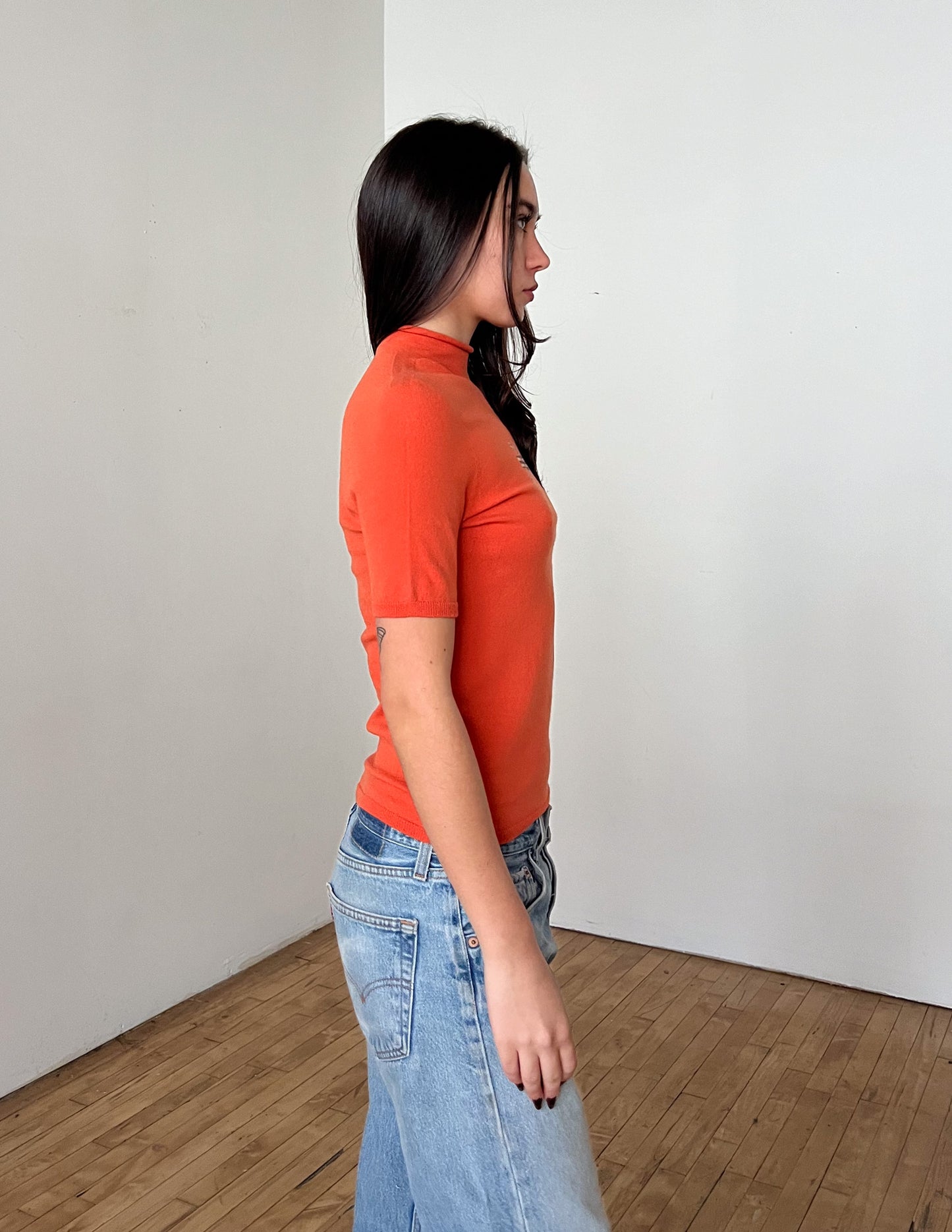 Burberry London Nova Check Flag Mock Neck Fine Knit Tee