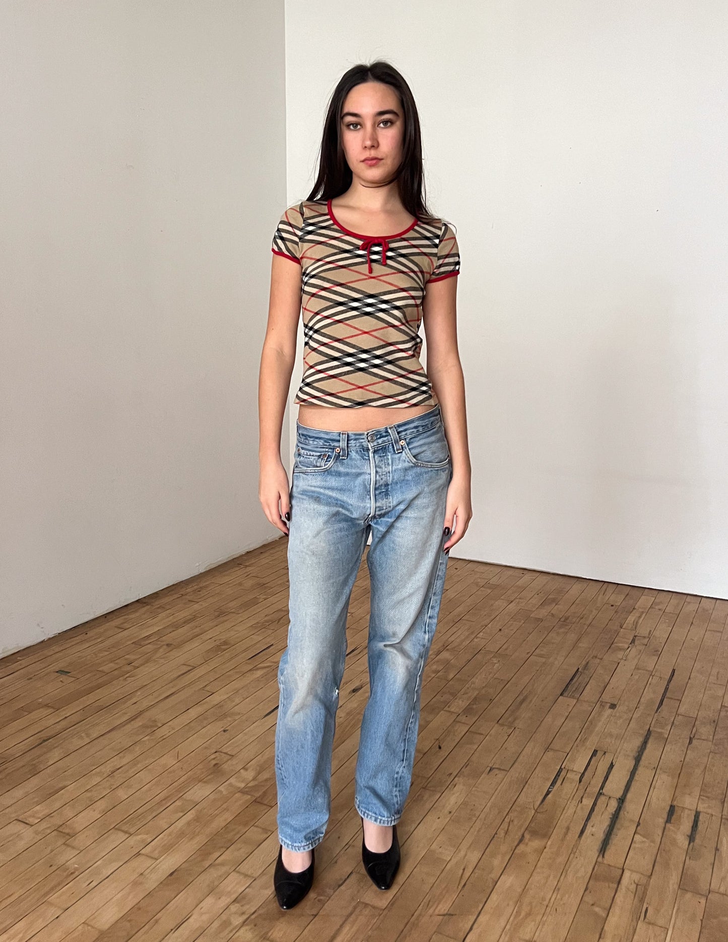 Burberry London Blue Label Red Trim Baby Tee