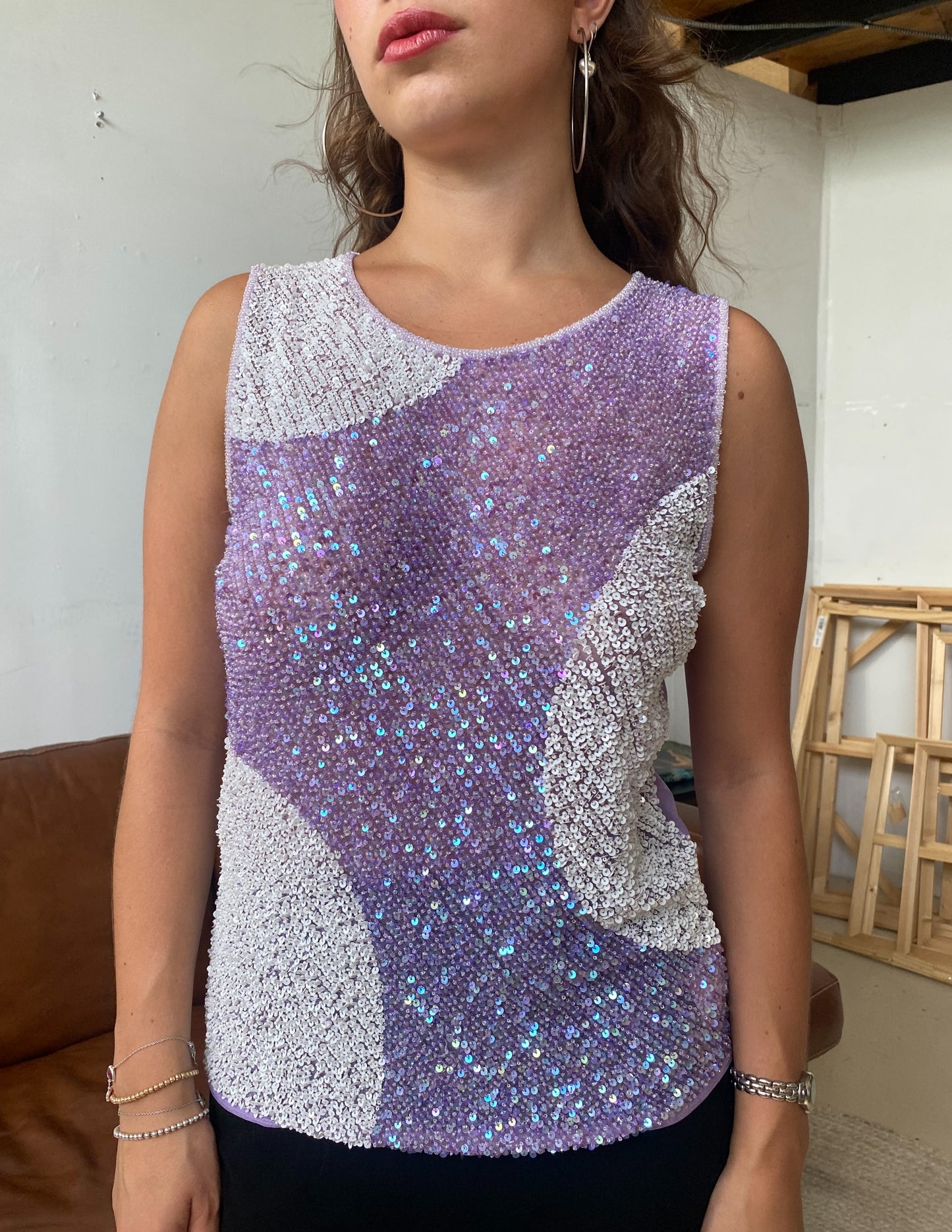 Vtg Escada Sequin Disco Tank