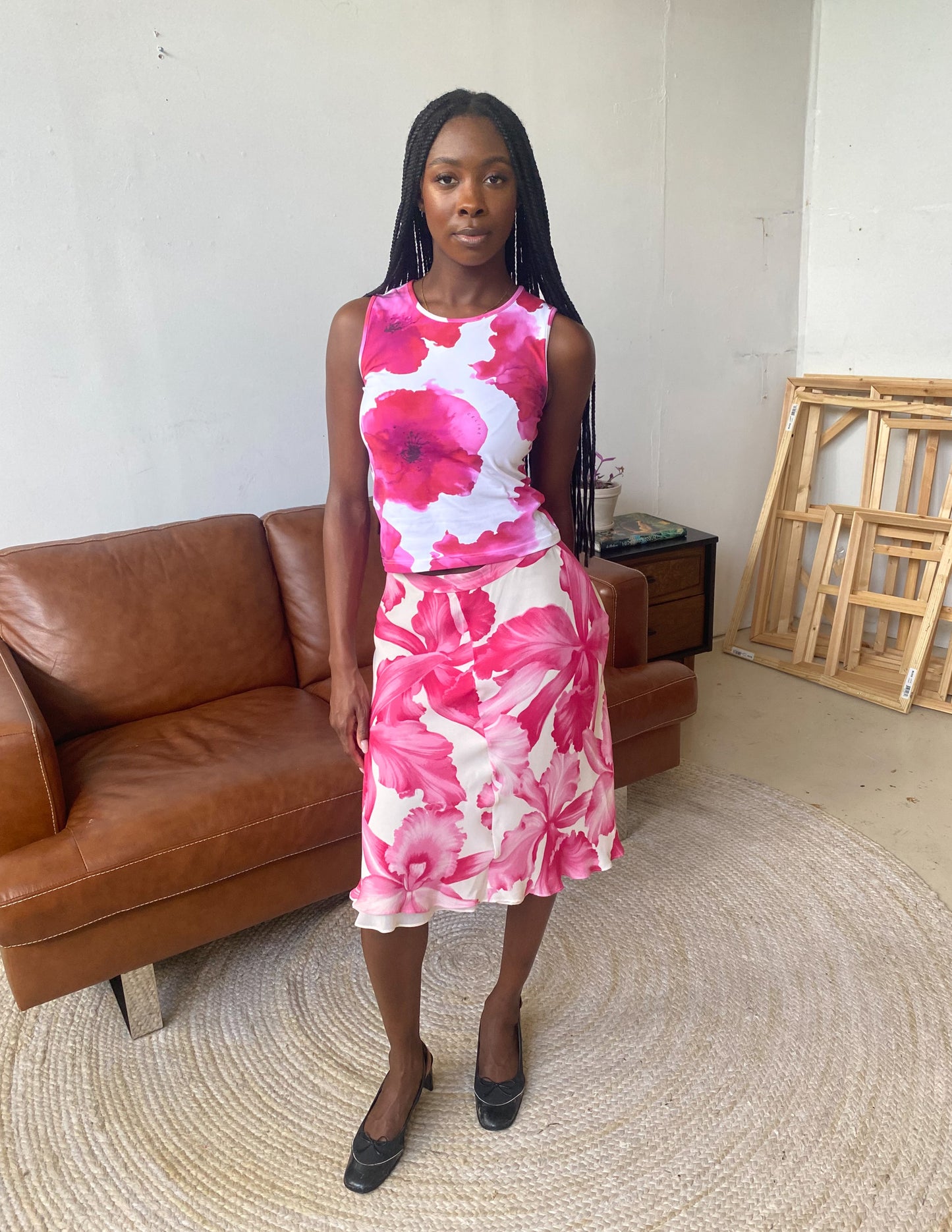 Vtg Celine Silk Floral Two-Piece Set