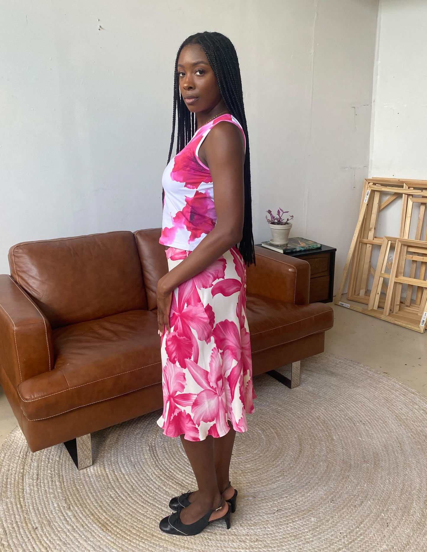 Vtg Celine Silk Floral Two-Piece Set