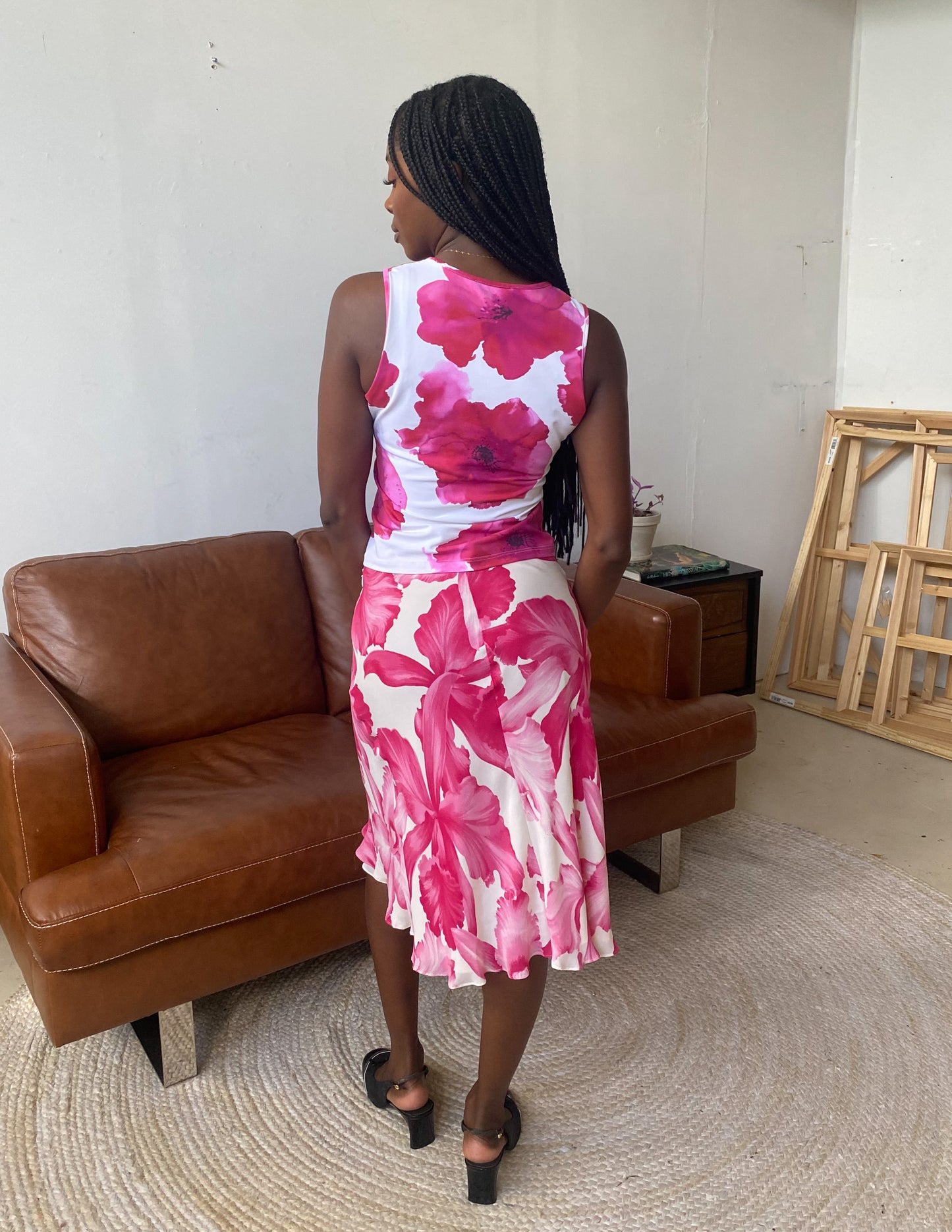 Vtg Celine Silk Floral Two-Piece Set