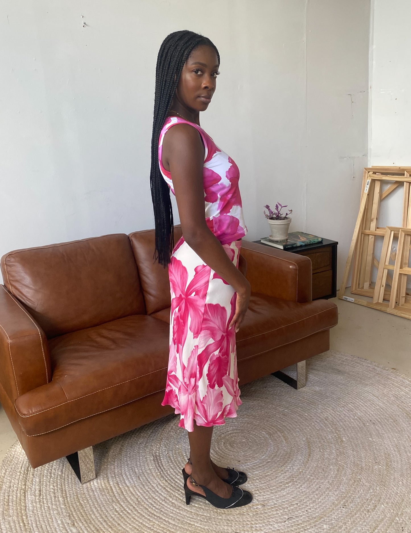 Vtg Celine Silk Floral Two-Piece Set
