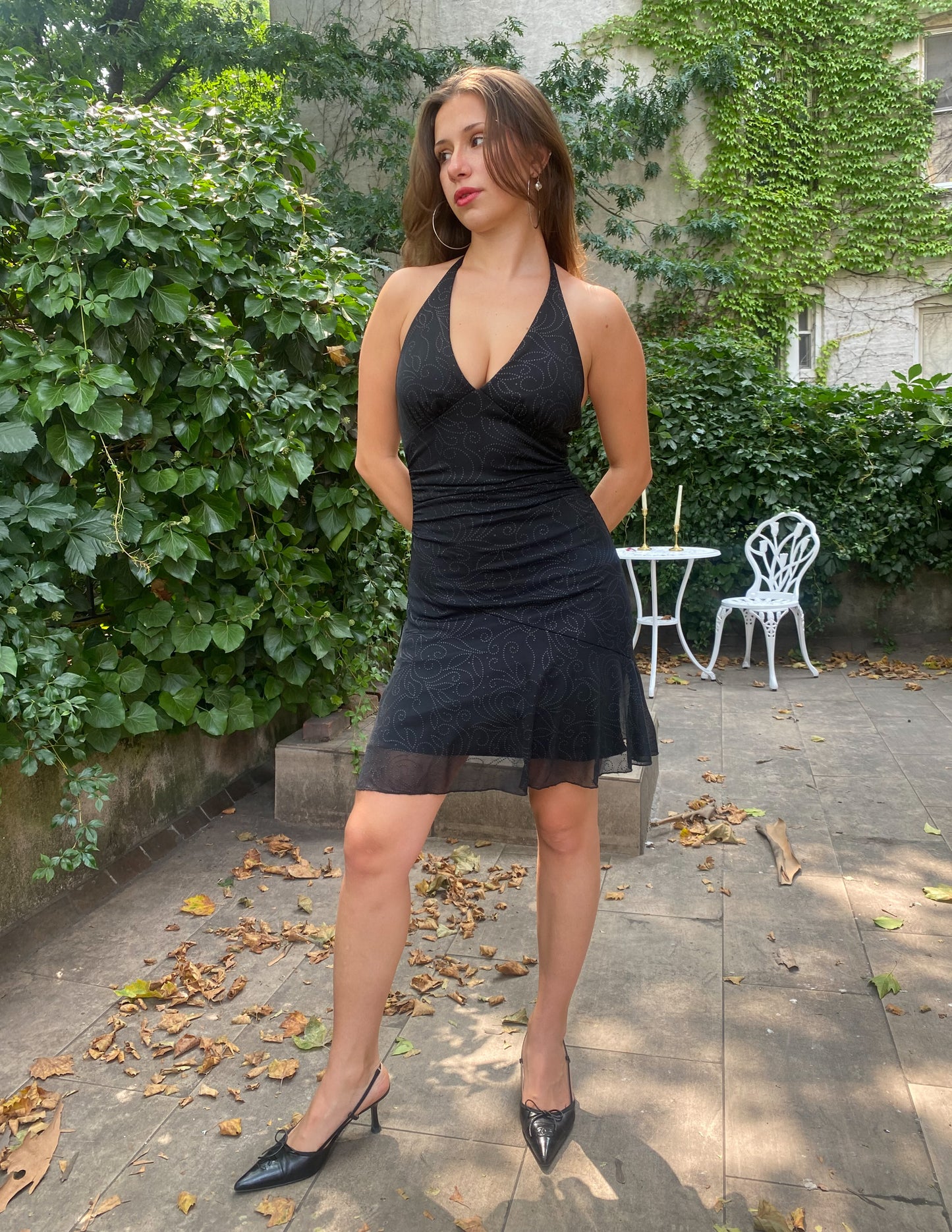 90's Embellished Mini Halter Dress