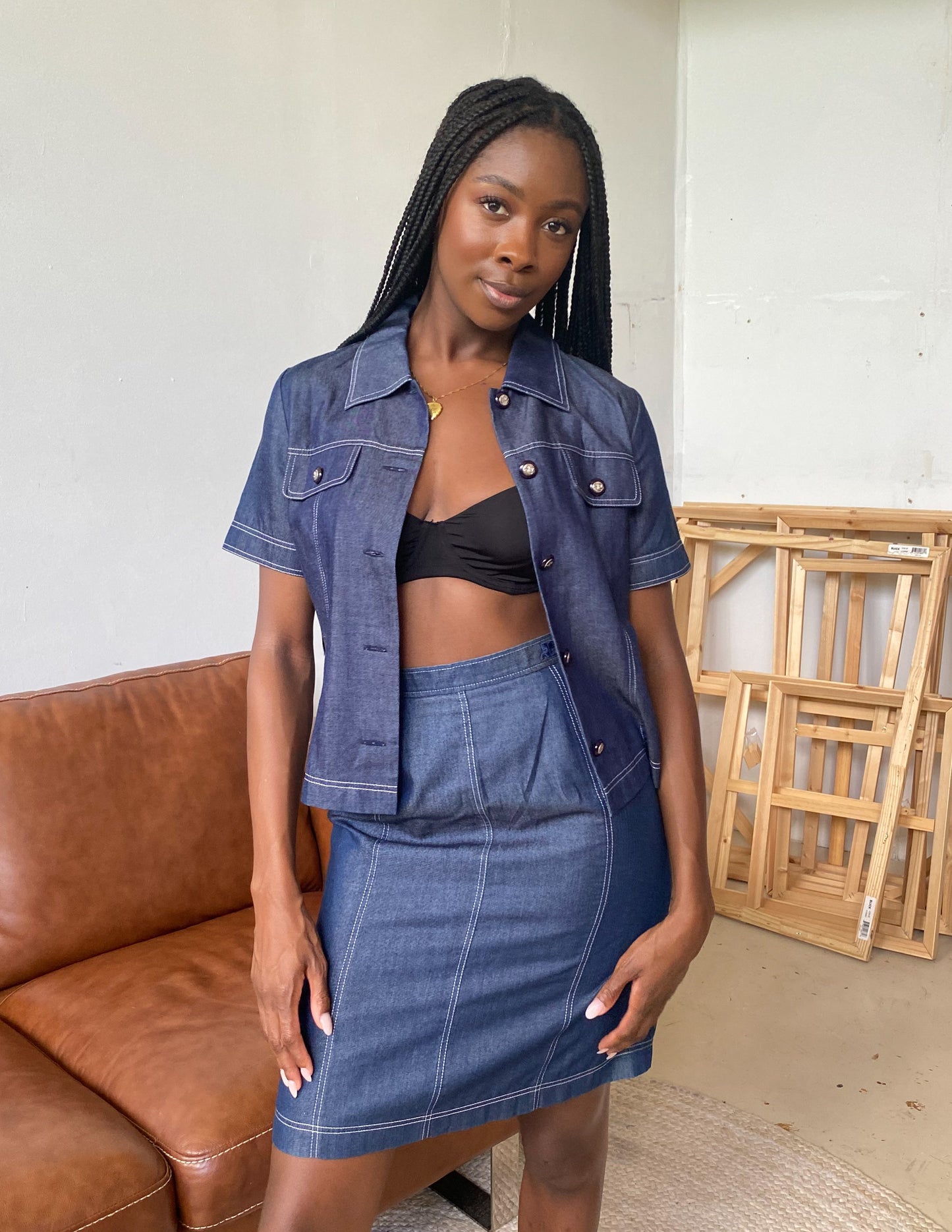 Courrèges Vtg Denim-Look Two Piece Set