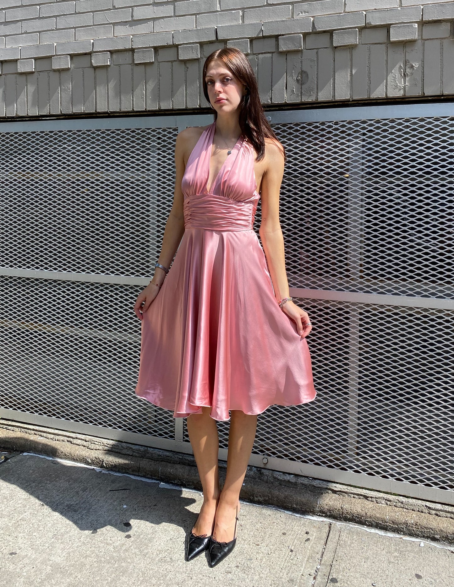 Vtg 100% Silk Pink Halter Dress