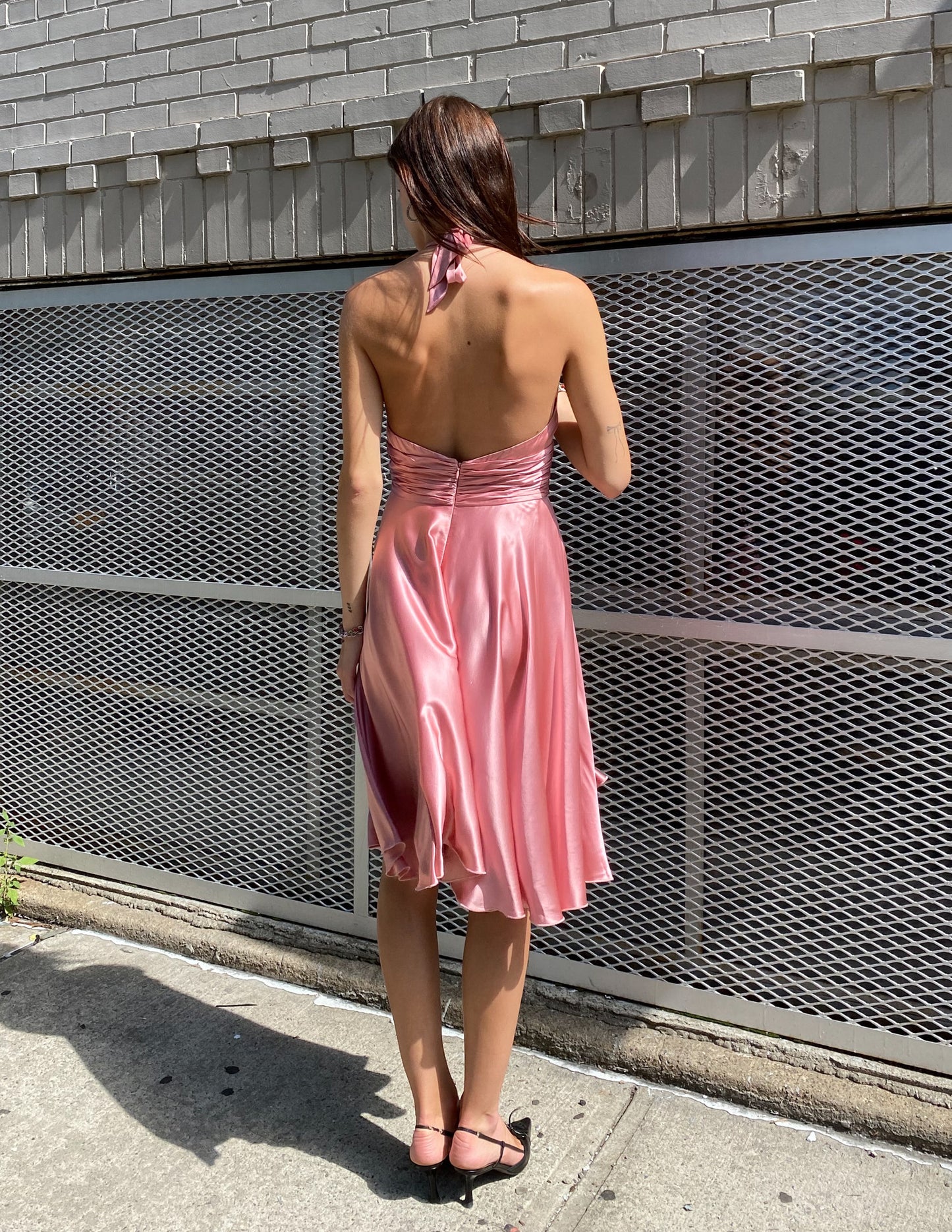 Vtg 100% Silk Pink Halter Dress