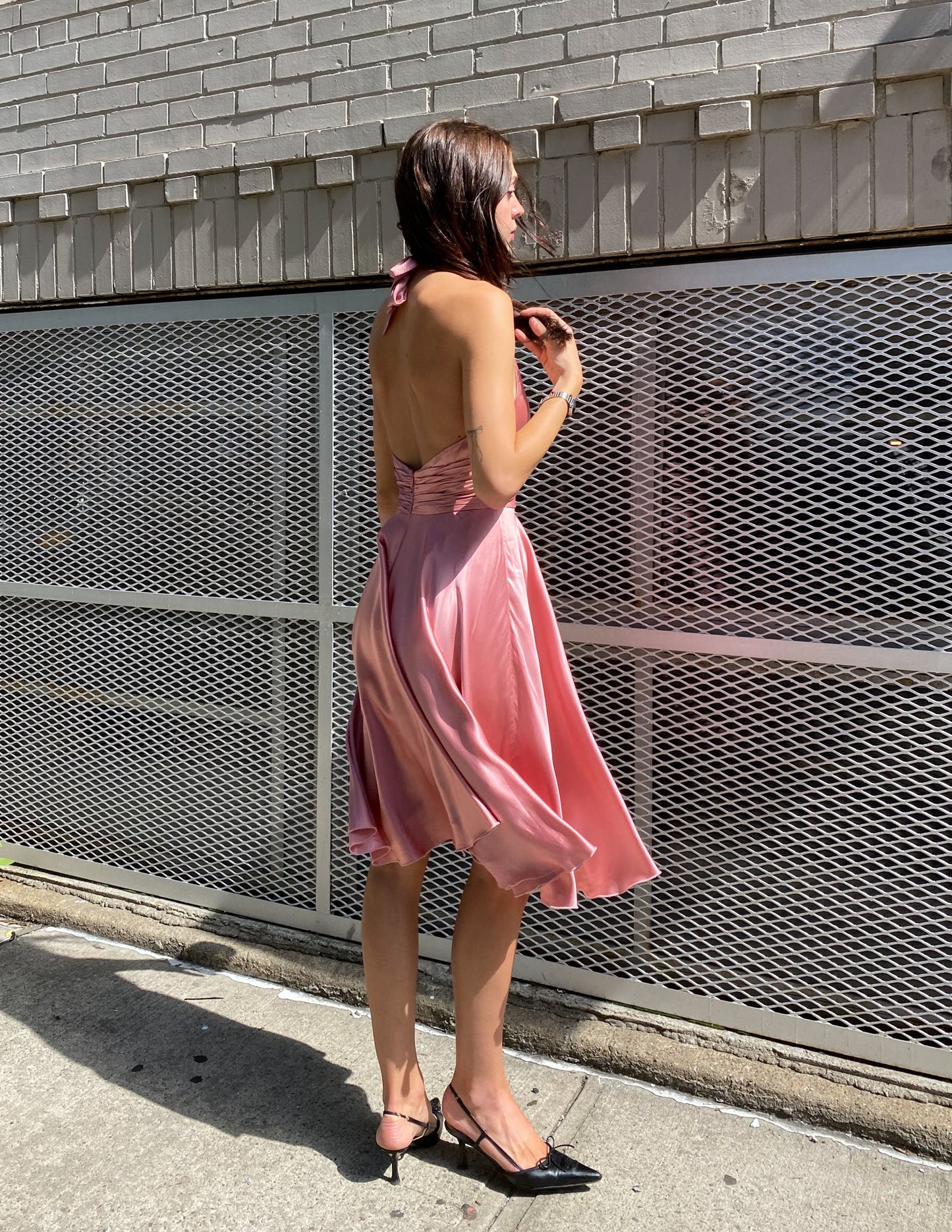Vtg 100% Silk Pink Halter Dress