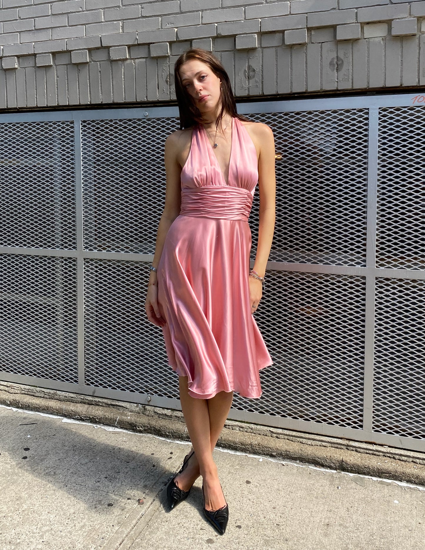 Vtg 100% Silk Pink Halter Dress