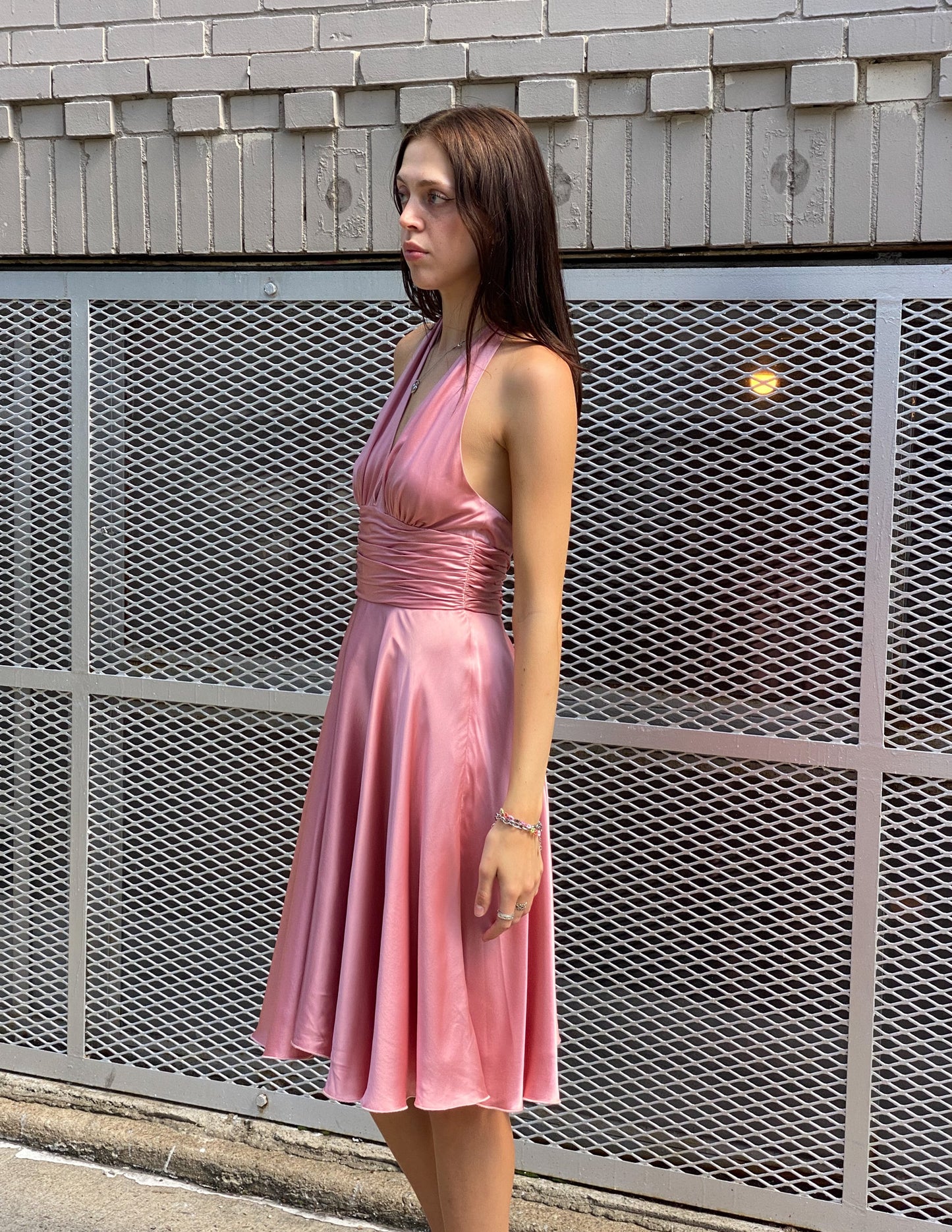 Vtg 100% Silk Pink Halter Dress