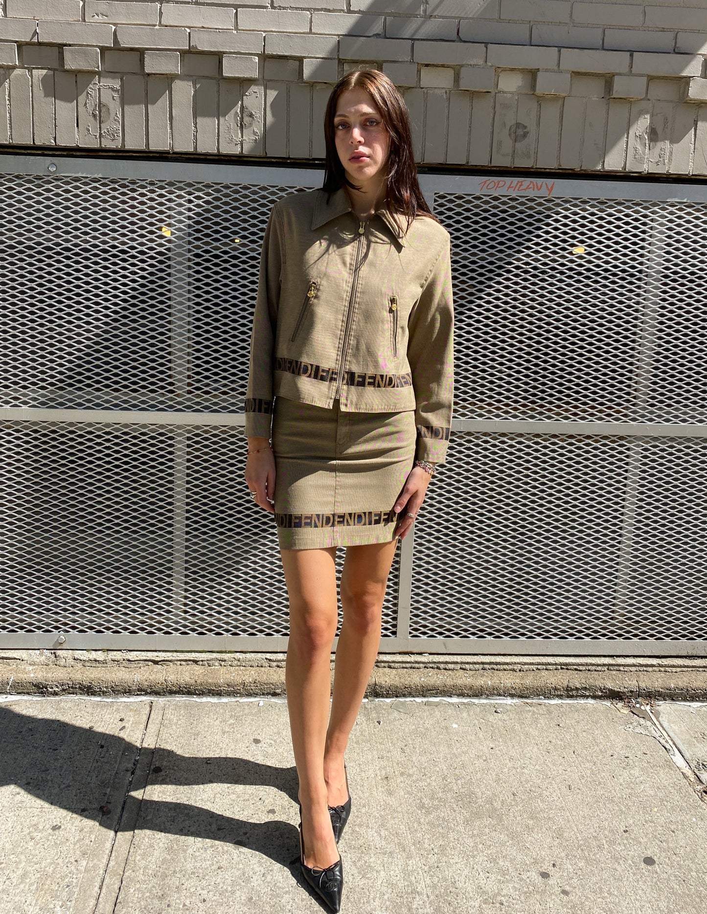 Fendi Jeans Logo Trim Two Piece Skirt & Jacket Set