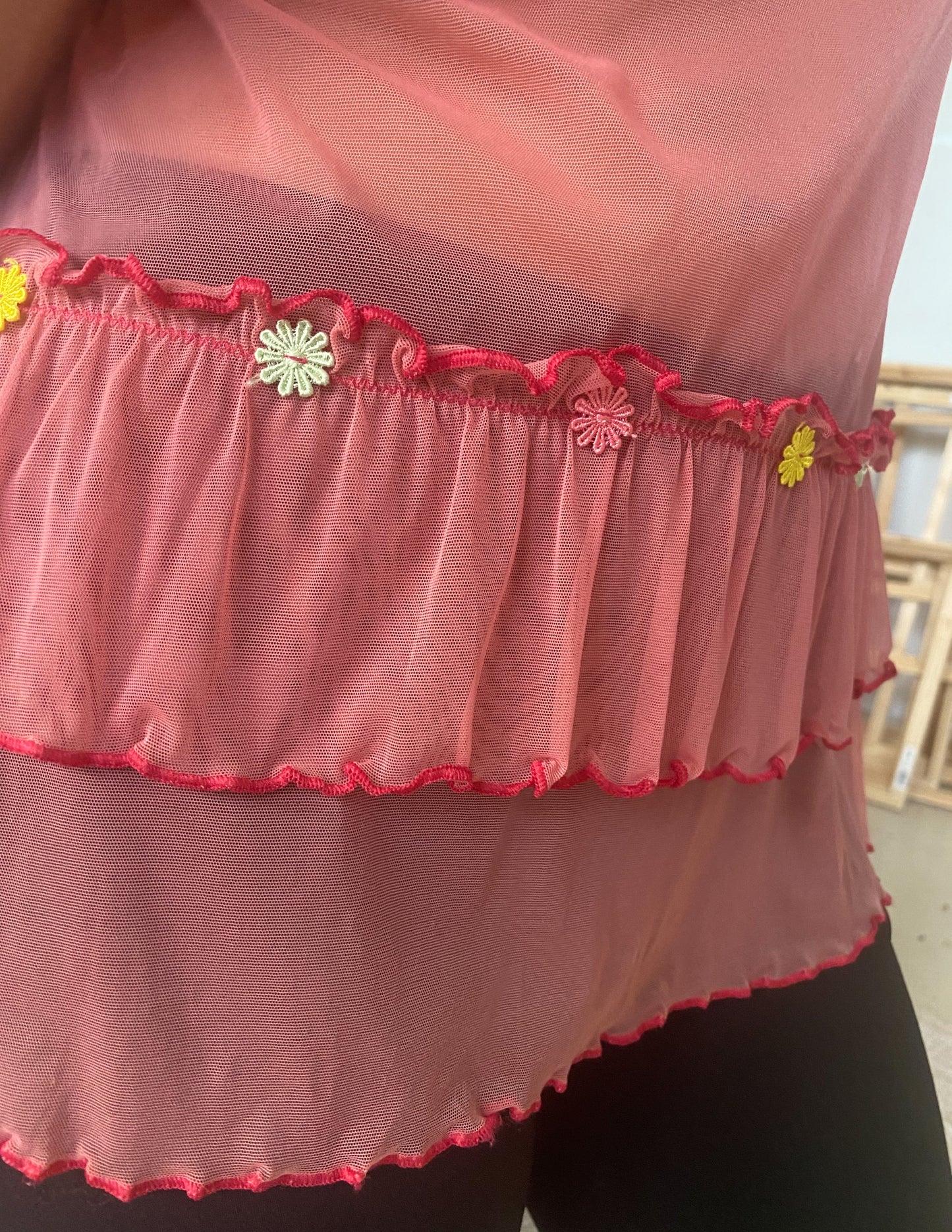 Vtg Pink Floral Detail Slip Top