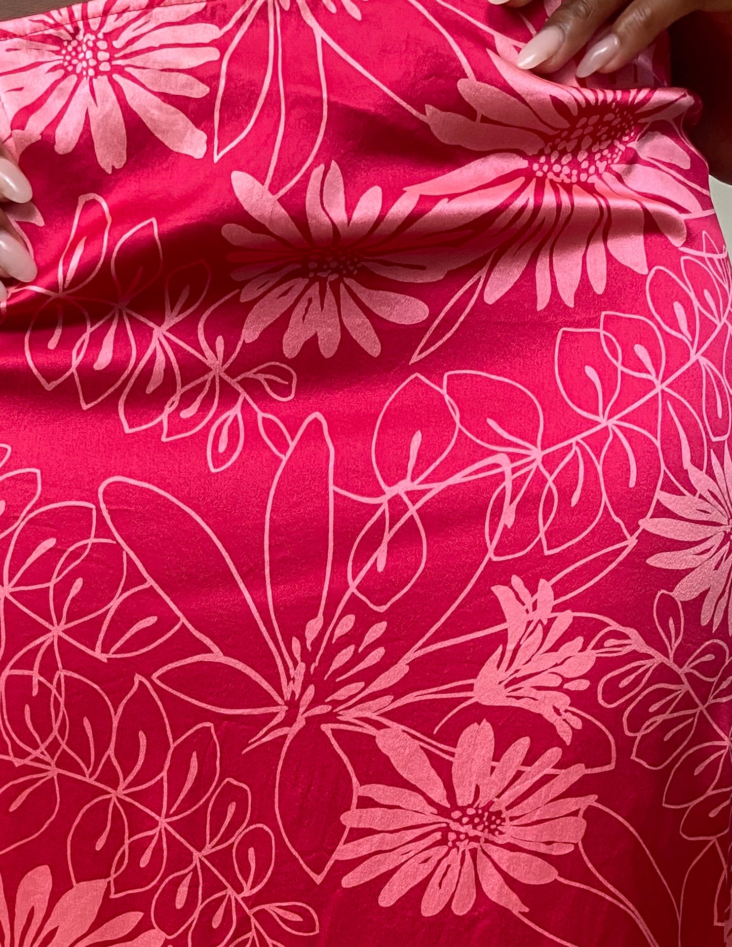 100% Silk Floral Hanky Hem Midi Skirt