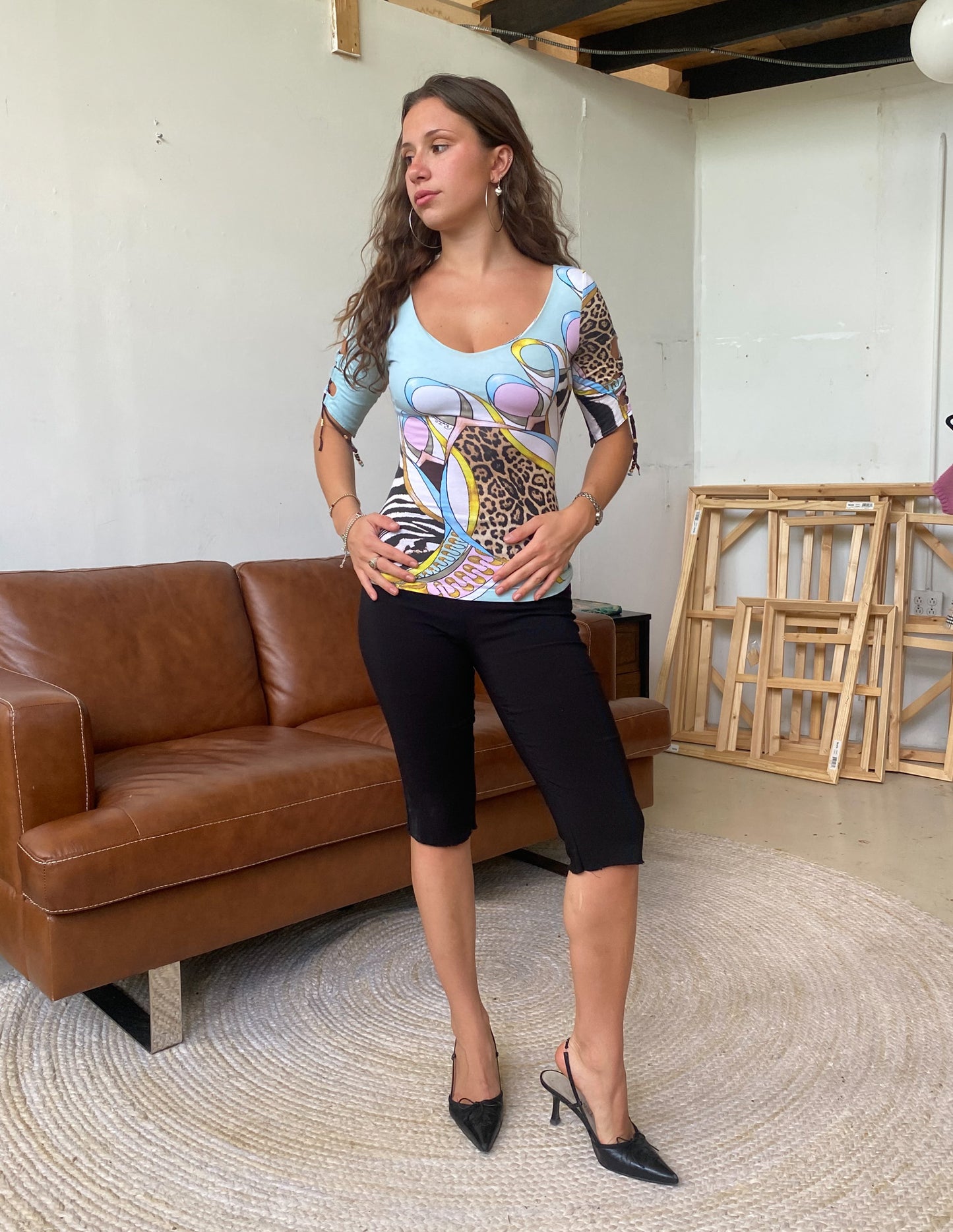 Roberto Cavalli Sleeve Detail Animal Top