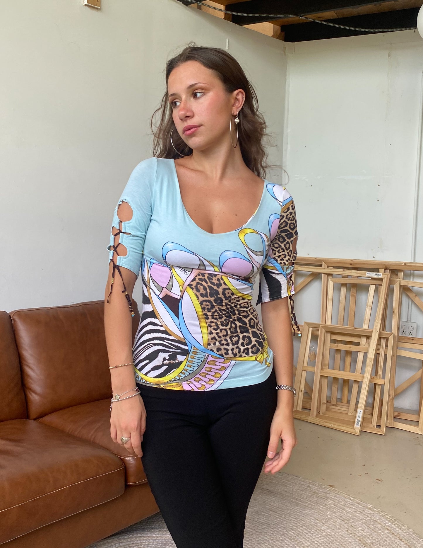 Roberto Cavalli Sleeve Detail Animal Top