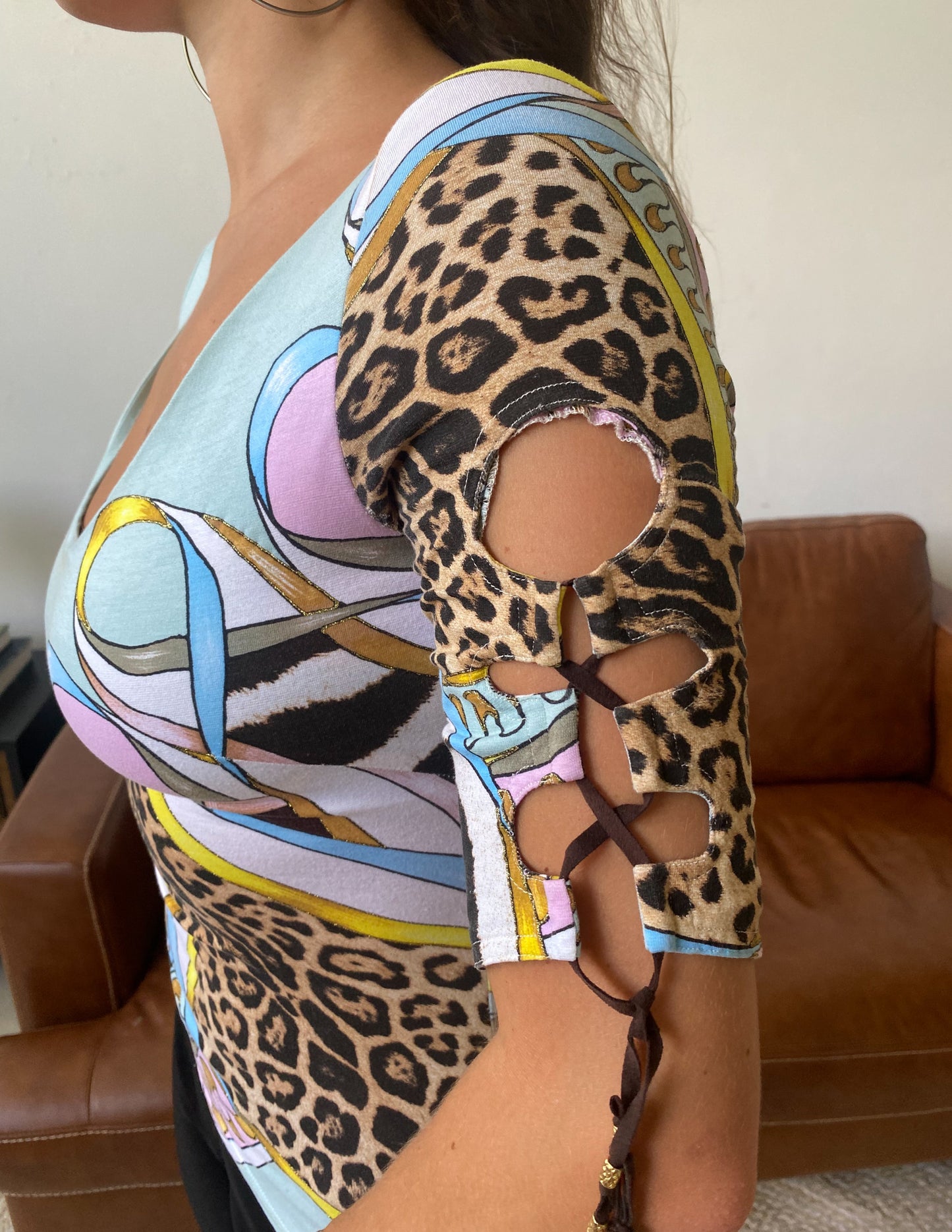 Roberto Cavalli Sleeve Detail Animal Top