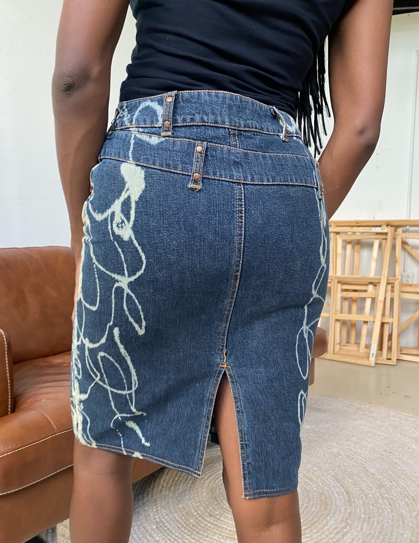 Moschino Jeans Acid Detail Denim Midi Skirt