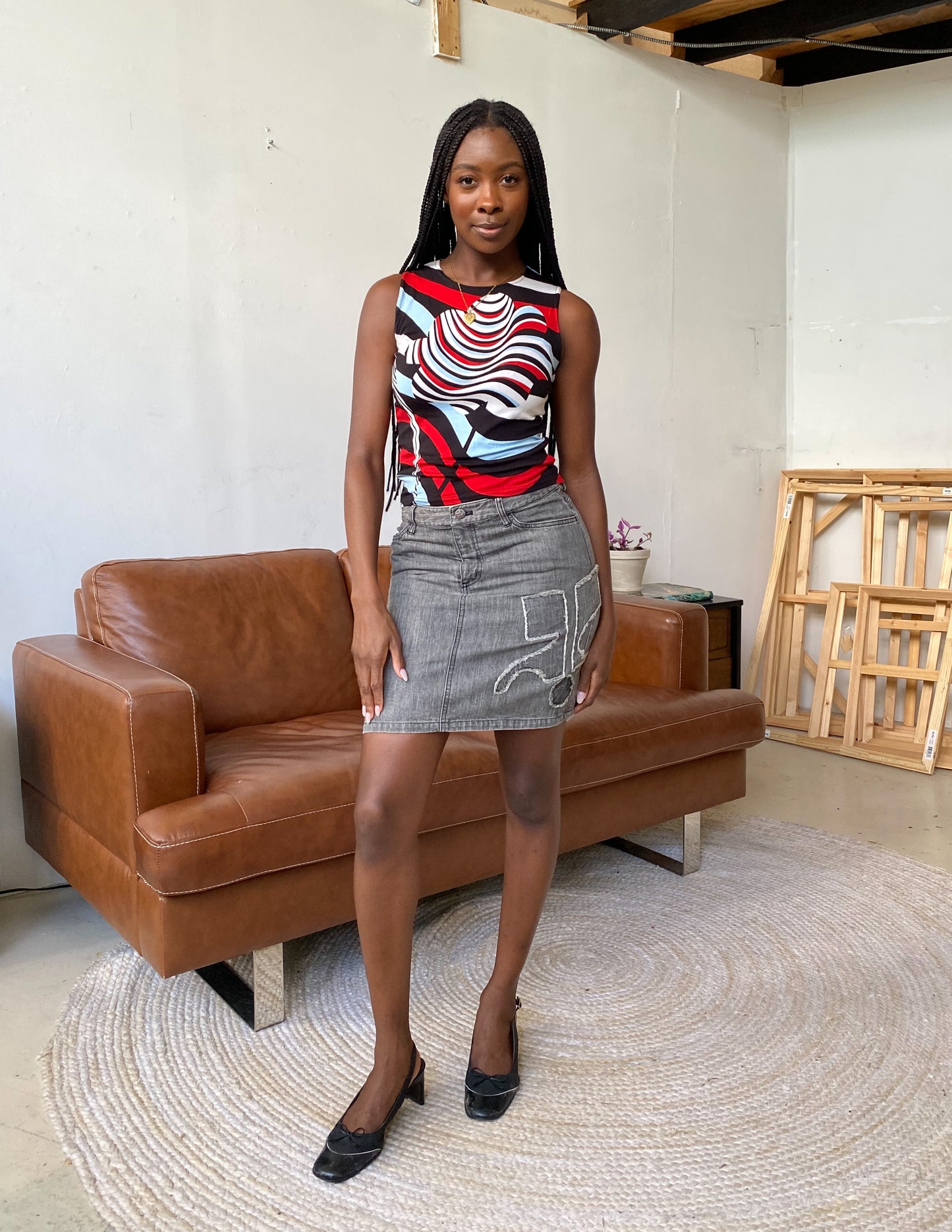 Courrèges Grey Denim Logo Skirt
