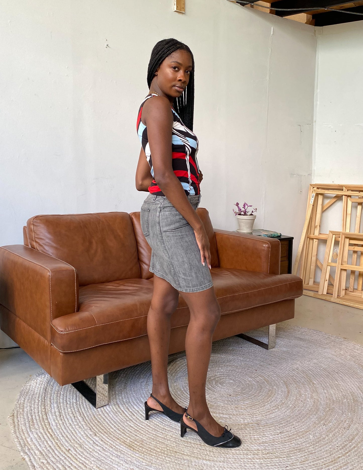 Courrèges Grey Denim Logo Skirt