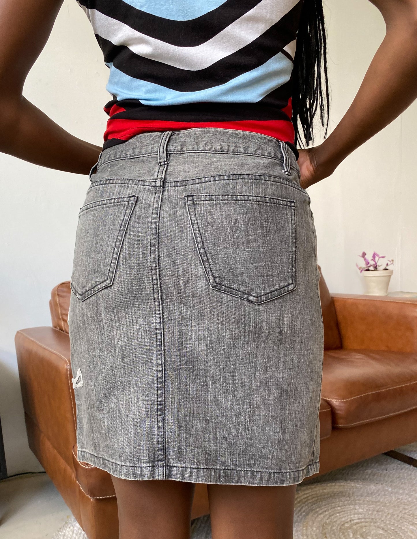 Courrèges Grey Denim Logo Skirt