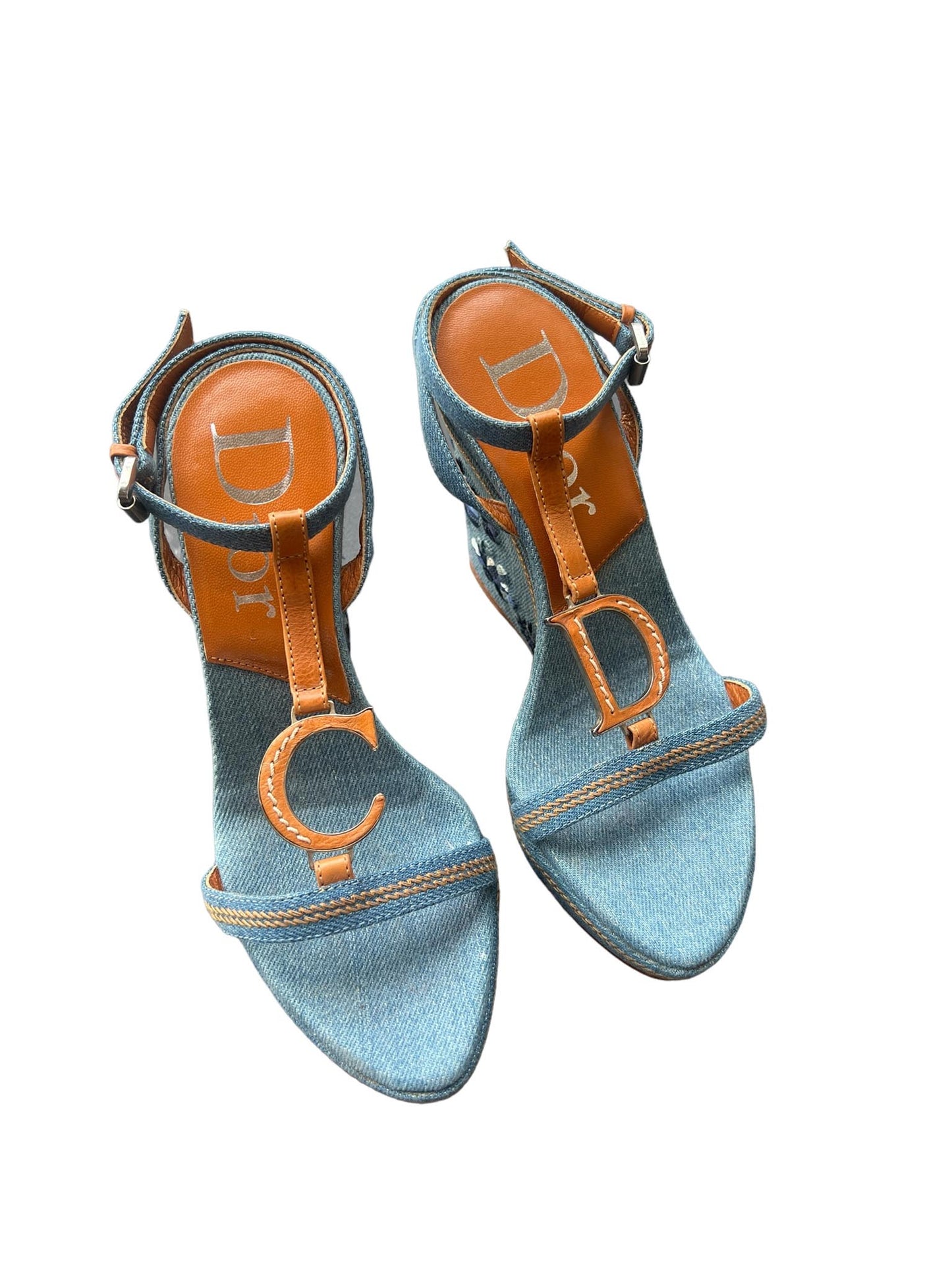 Christian Dior Denim Embroidered Wedges