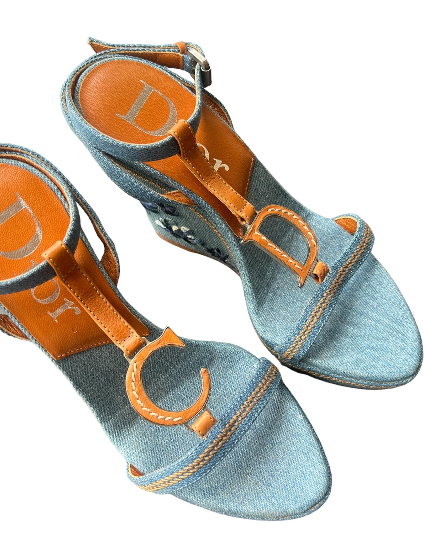 Christian Dior Denim Embroidered Wedges