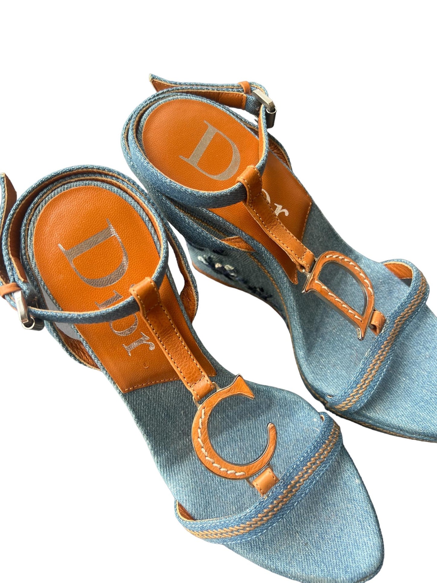 Christian Dior Denim Embroidered Wedges