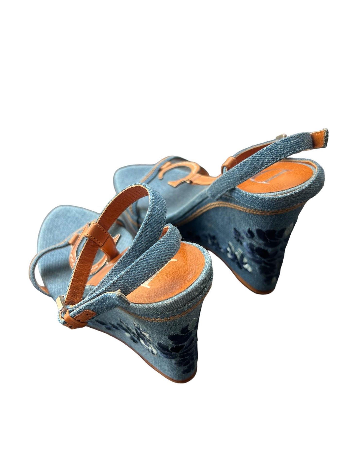 Christian Dior Denim Embroidered Wedges