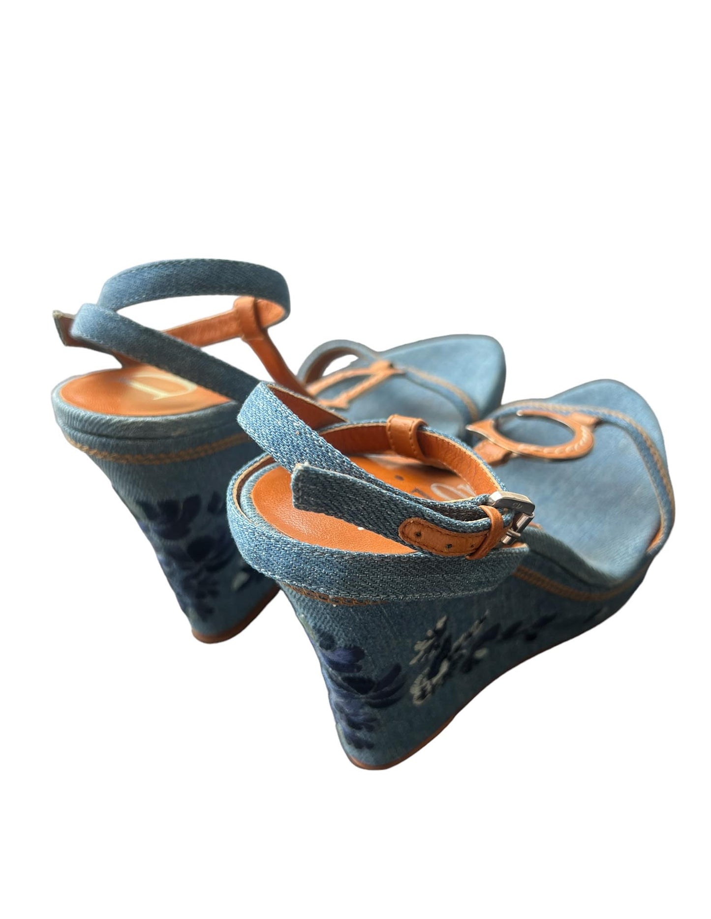 Christian Dior Denim Embroidered Wedges