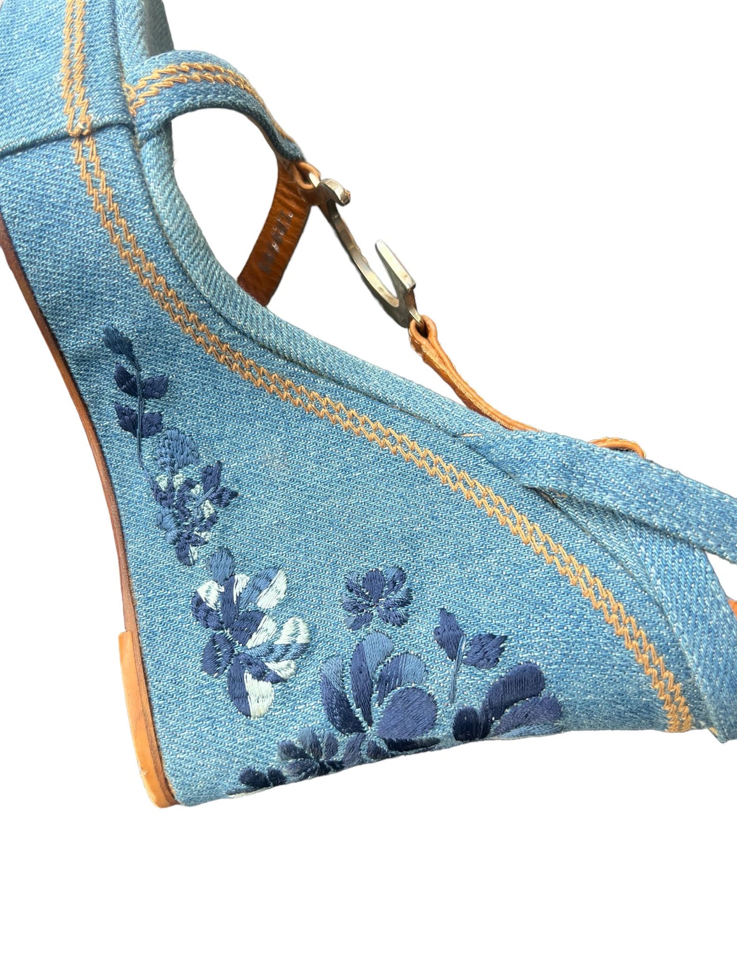 Christian Dior Denim Embroidered Wedges