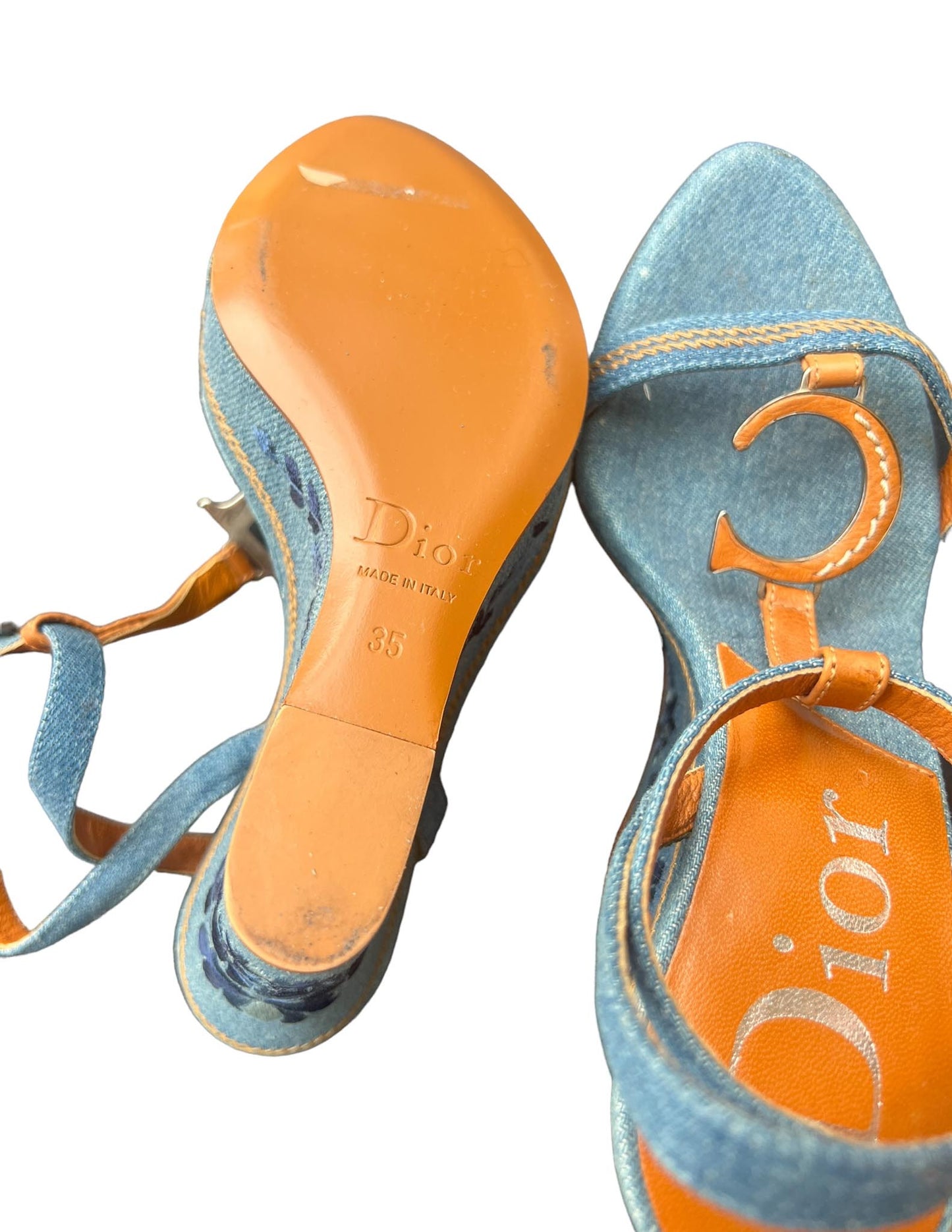 Christian Dior Denim Embroidered Wedges