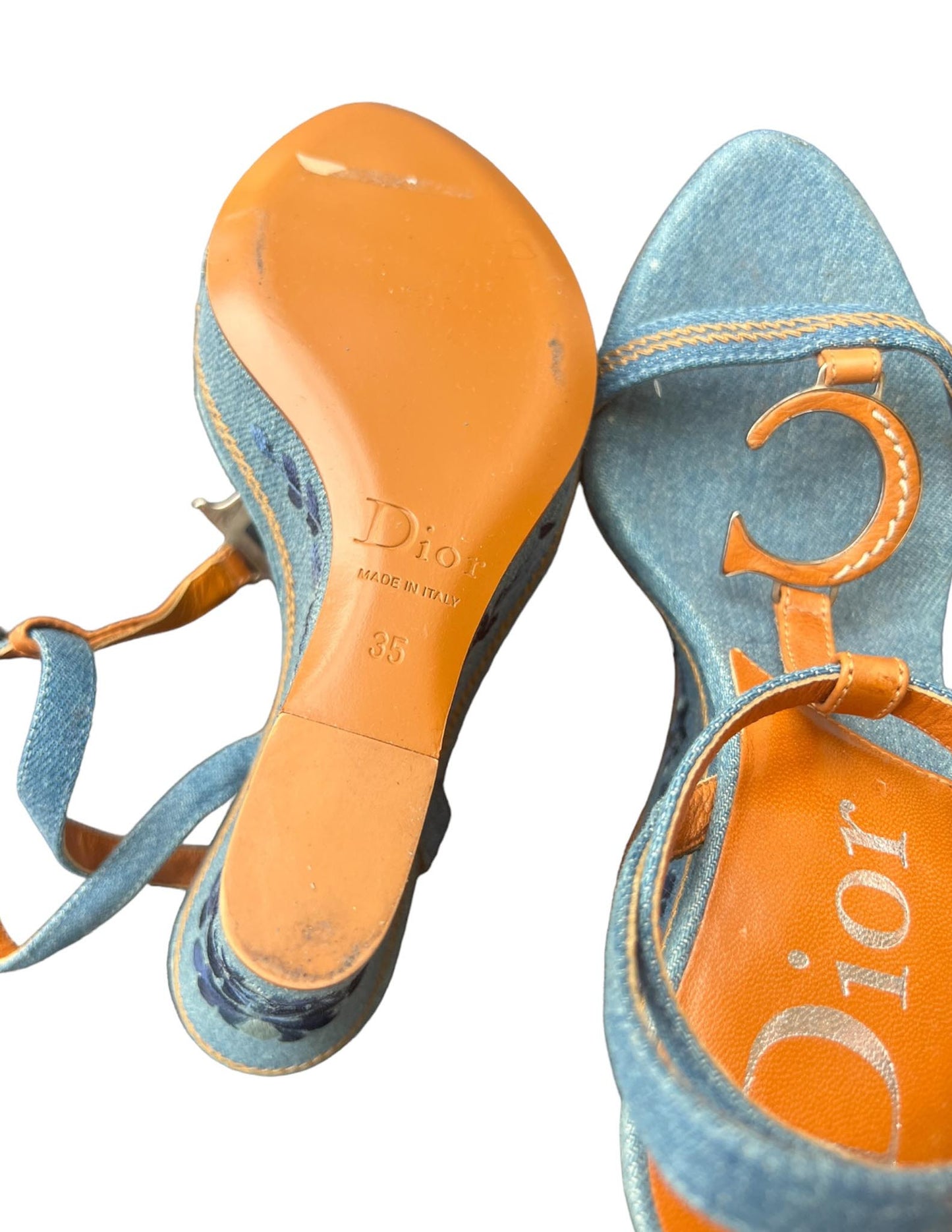 Christian Dior Denim Embroidered Wedges