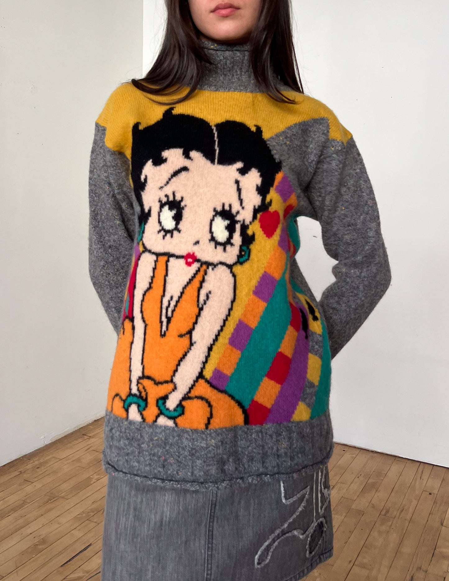 Vtg 90s Betty Boop Grey Sweater