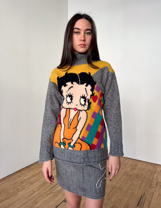 Vtg 90s Betty Boop Grey Sweater