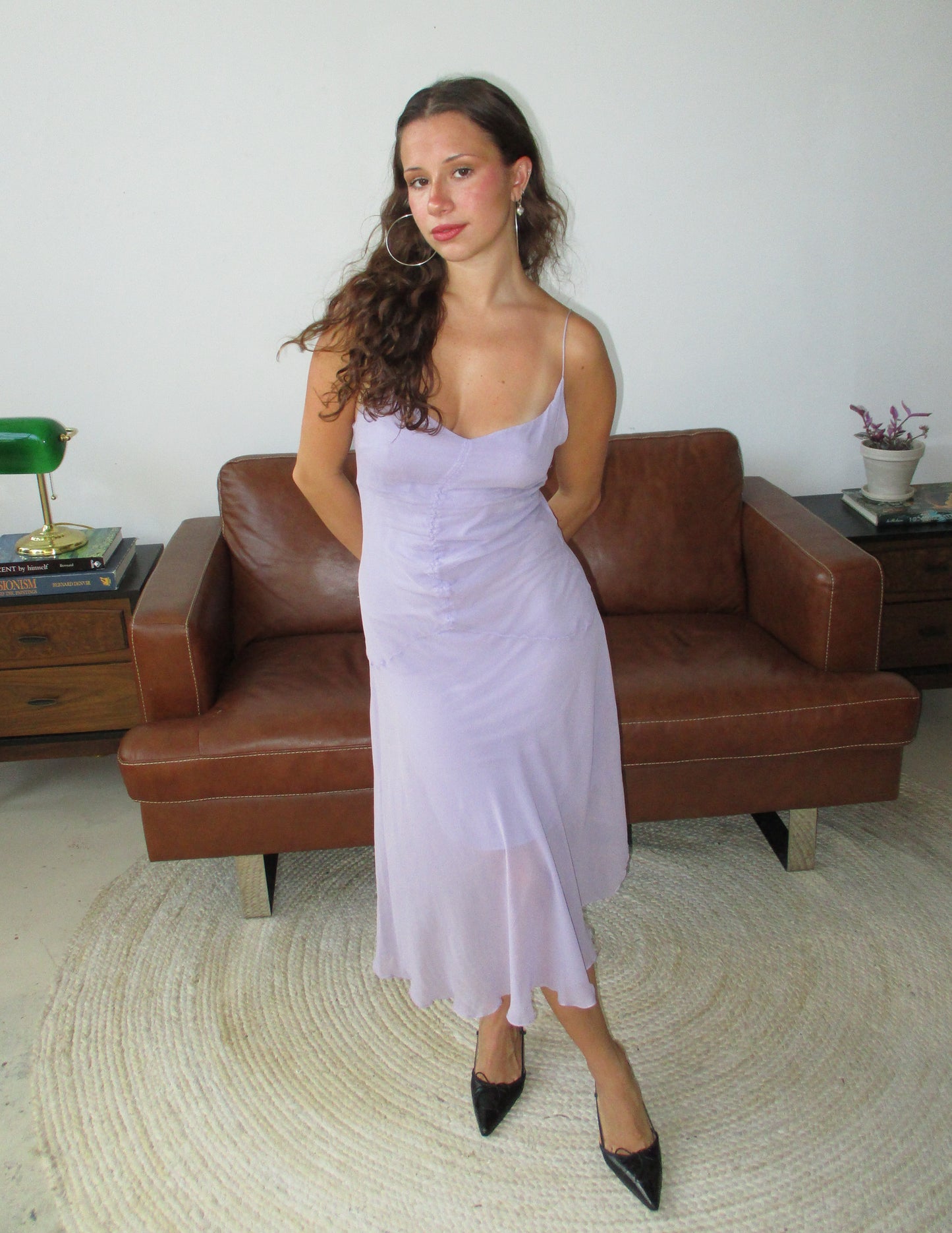 100% Silk Lilac Midi Dress