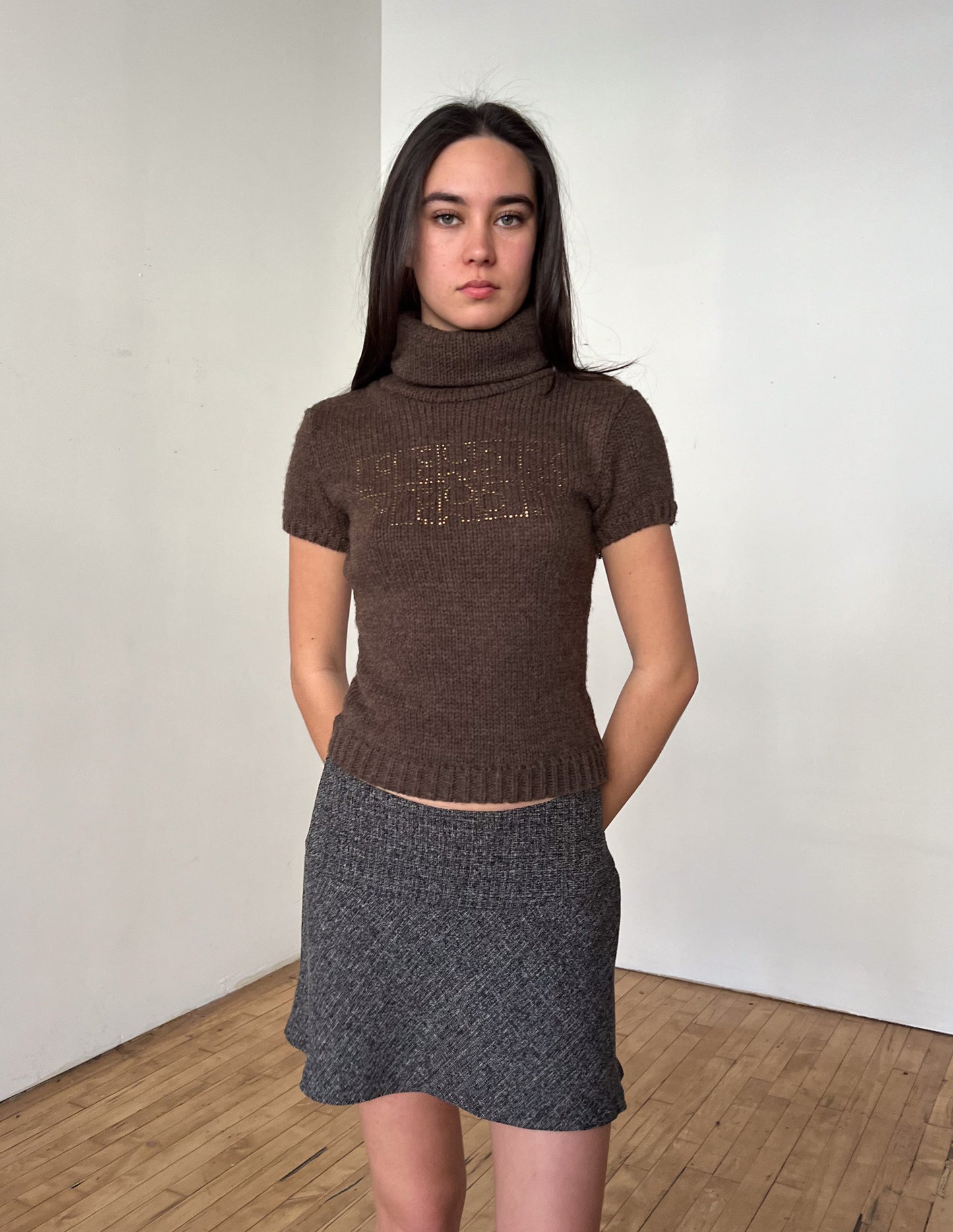 Fendi Brown Rhinestone Cropped Sweater