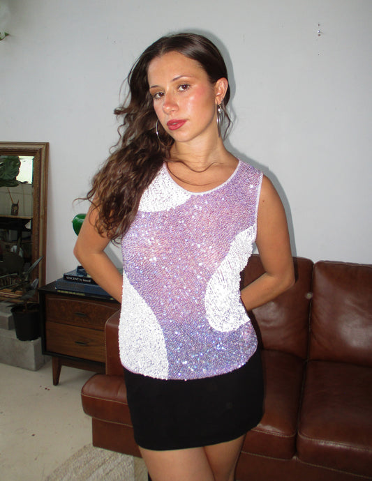 Vtg Escada Sequin Disco Tank